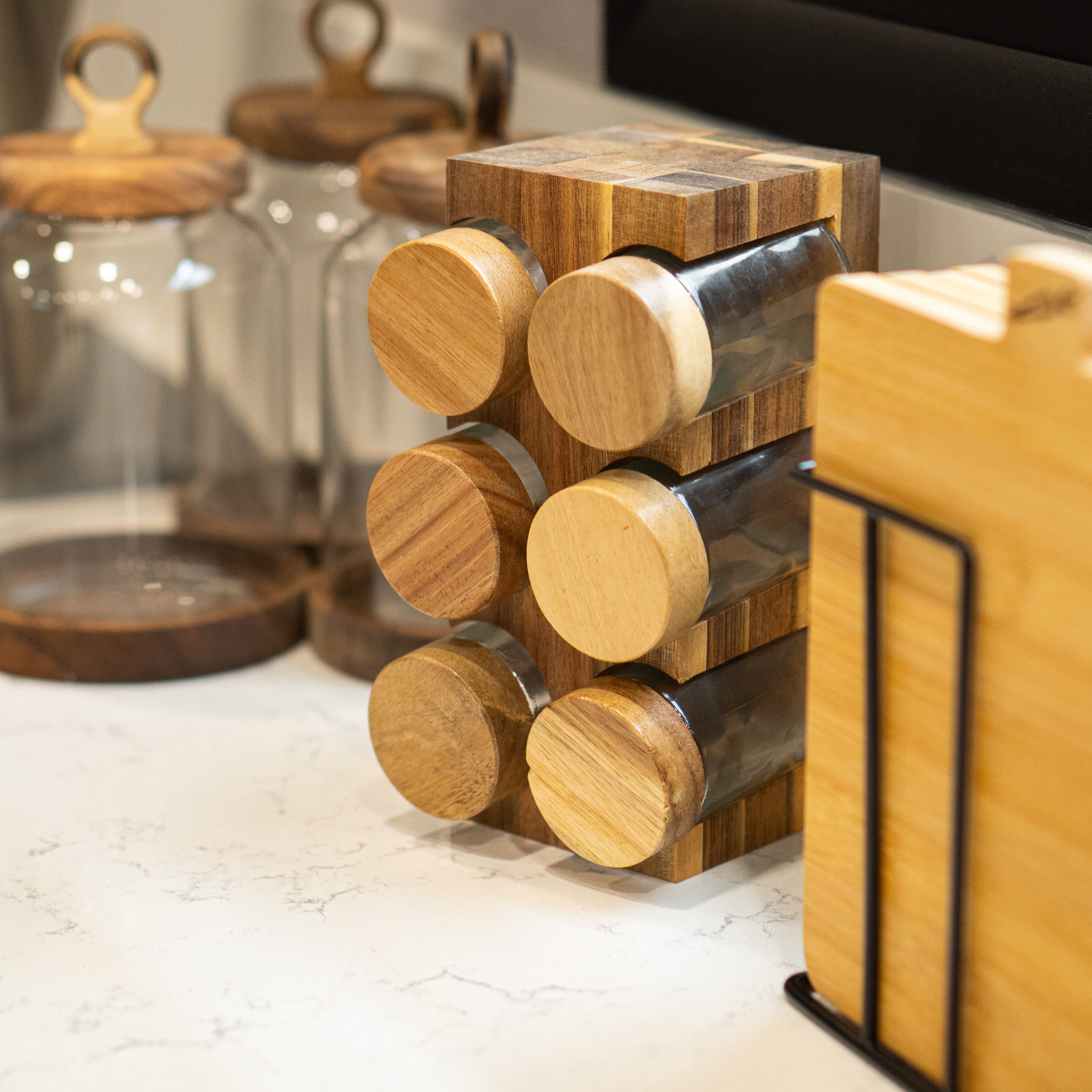 Acacia Naturel Standed 6-Piece Glass Spice Holder