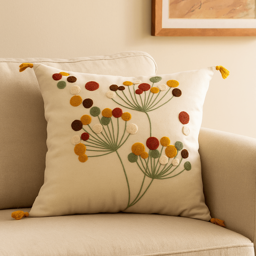 Cotton with Punch Embroidery Dandelion Motif