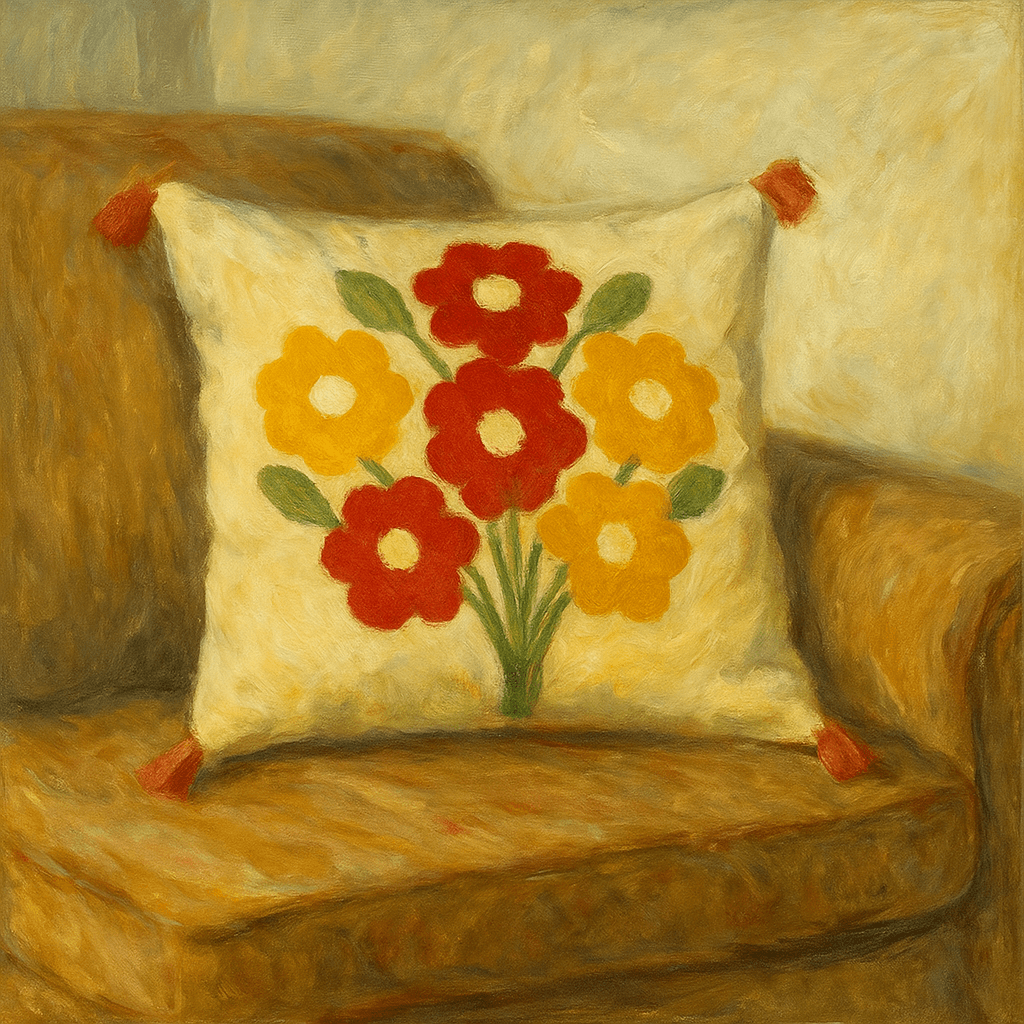 Punch Embroidered Flower Bouquet Motif Cushion