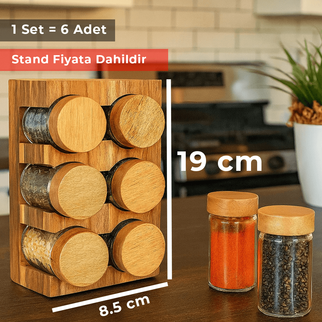 Acacia Naturel Standed 6-Piece Glass Spice Holder