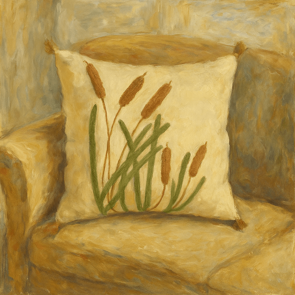 Cotton with a Straw Grass Motif with Punch Embroidery