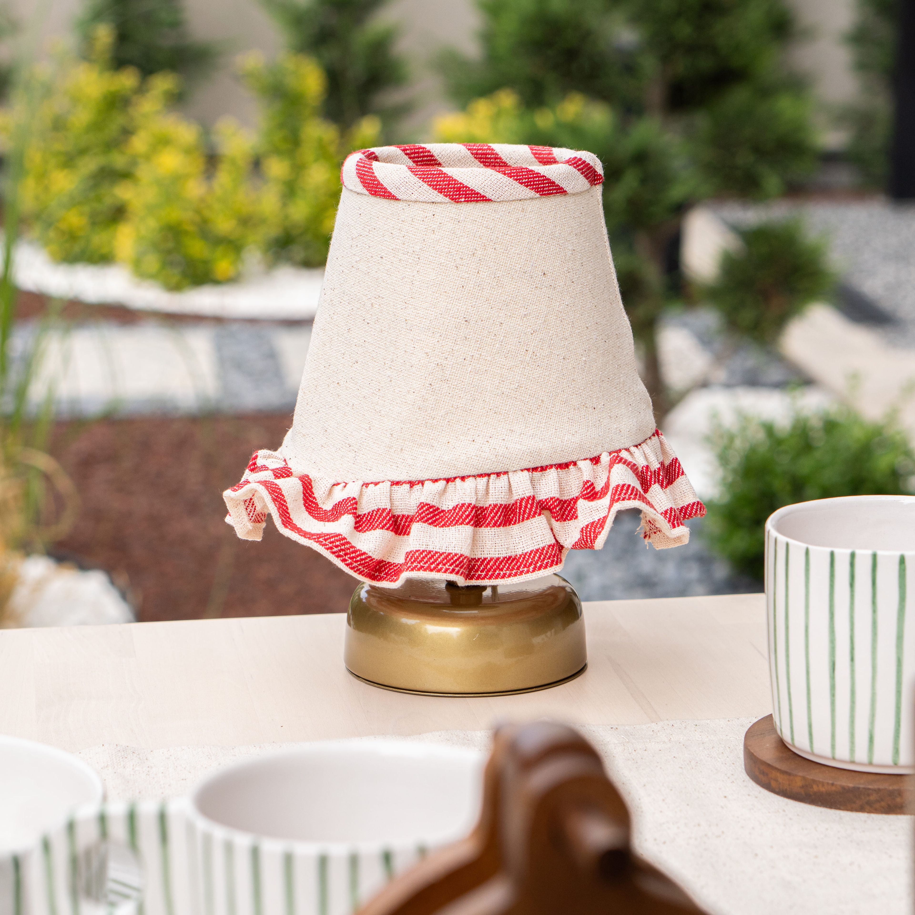 Natural Red Striped Table Lamp