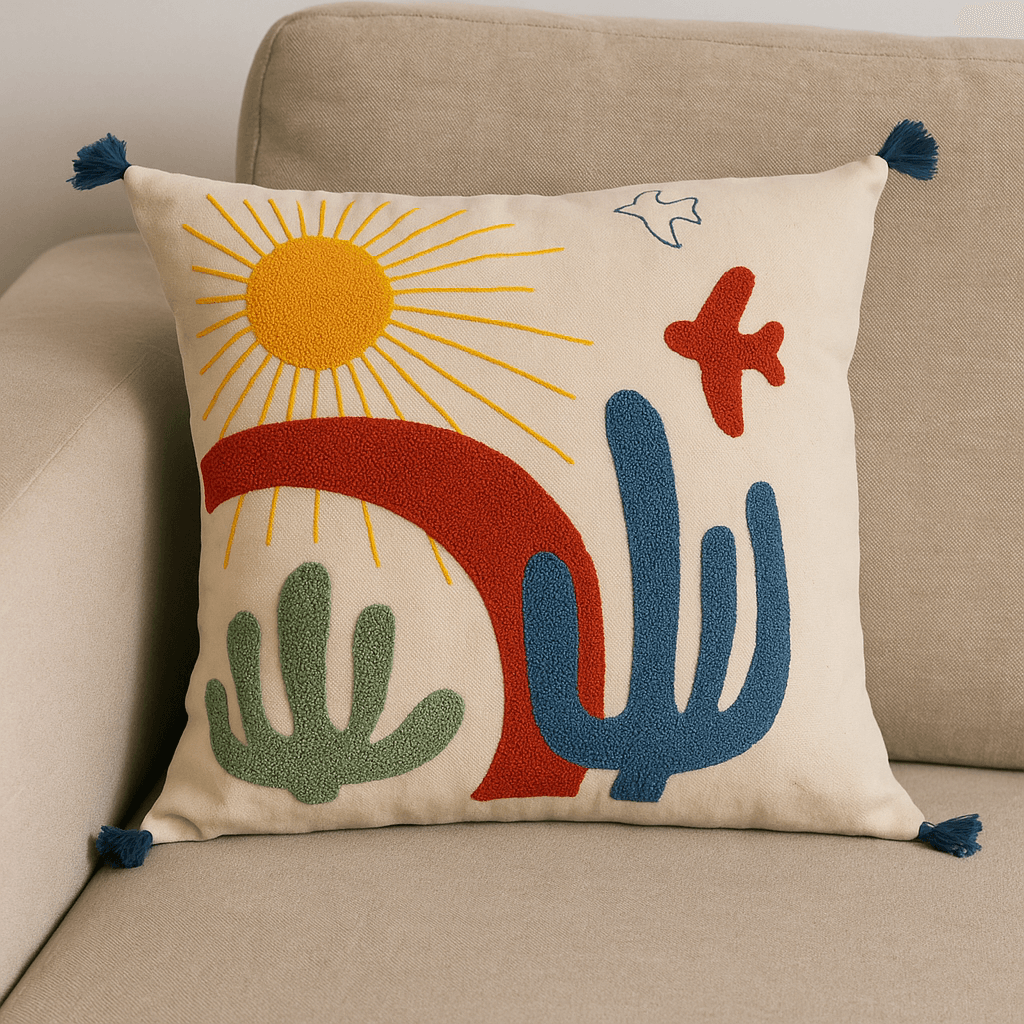 Punch Embroidered Desert Themed Pillow