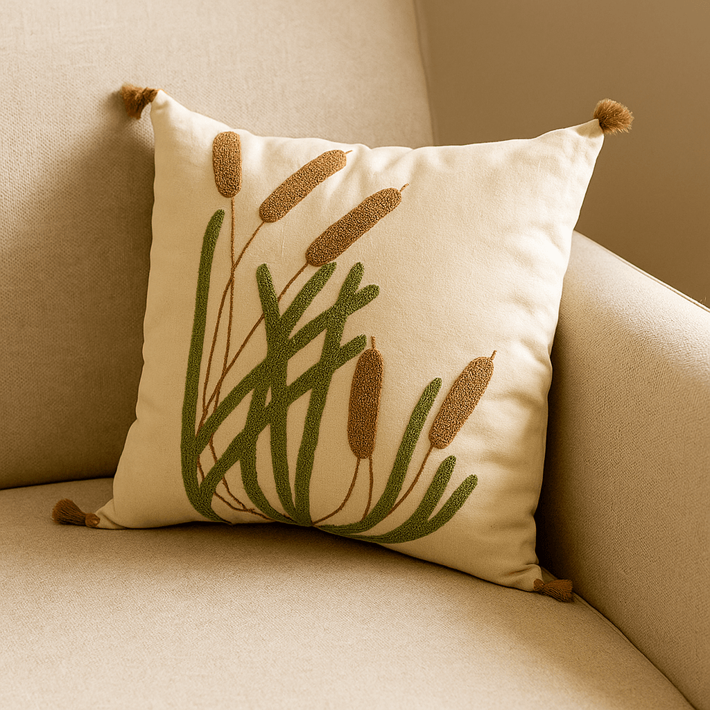 Cotton with a Straw Grass Motif with Punch Embroidery