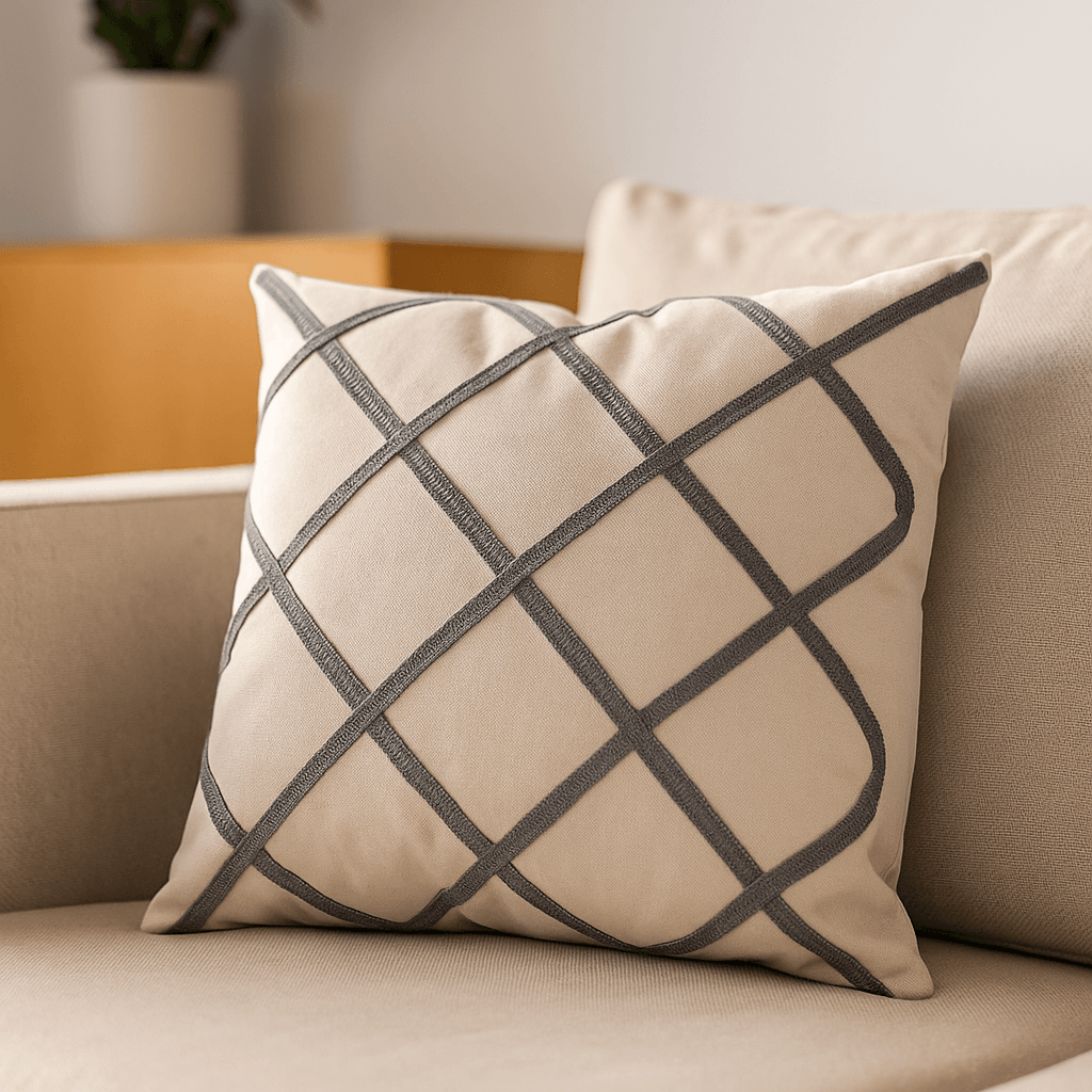 Punch Embroidered Striped Cushion 