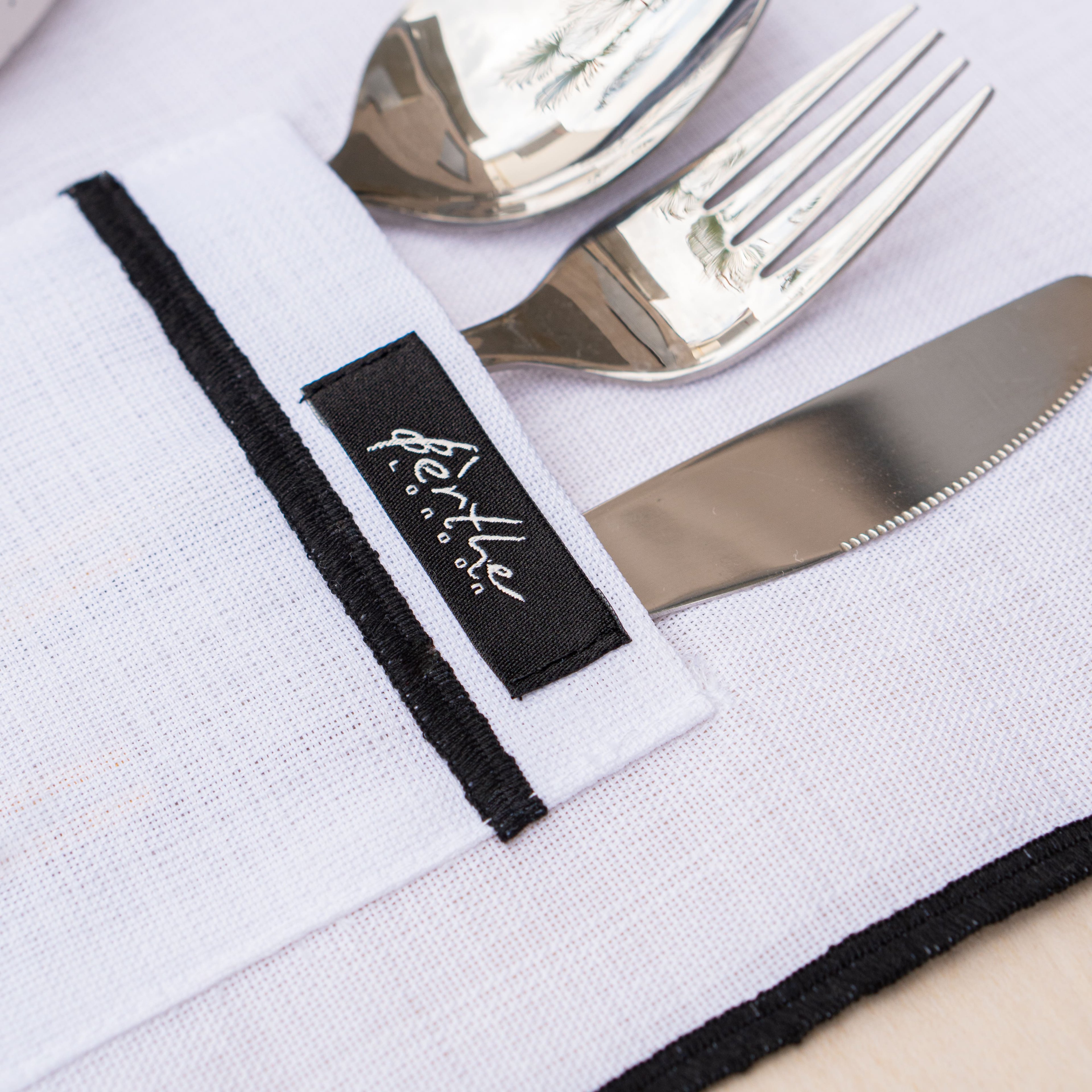 White Rectangular Pocket Placemat with Black Binding 45x35