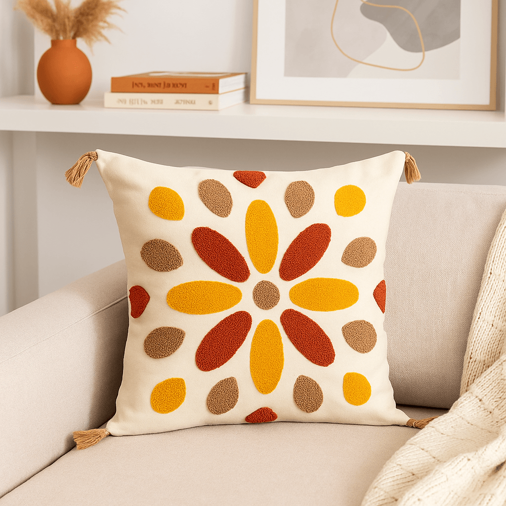 Punch Embroidered Sun Motif Cushion