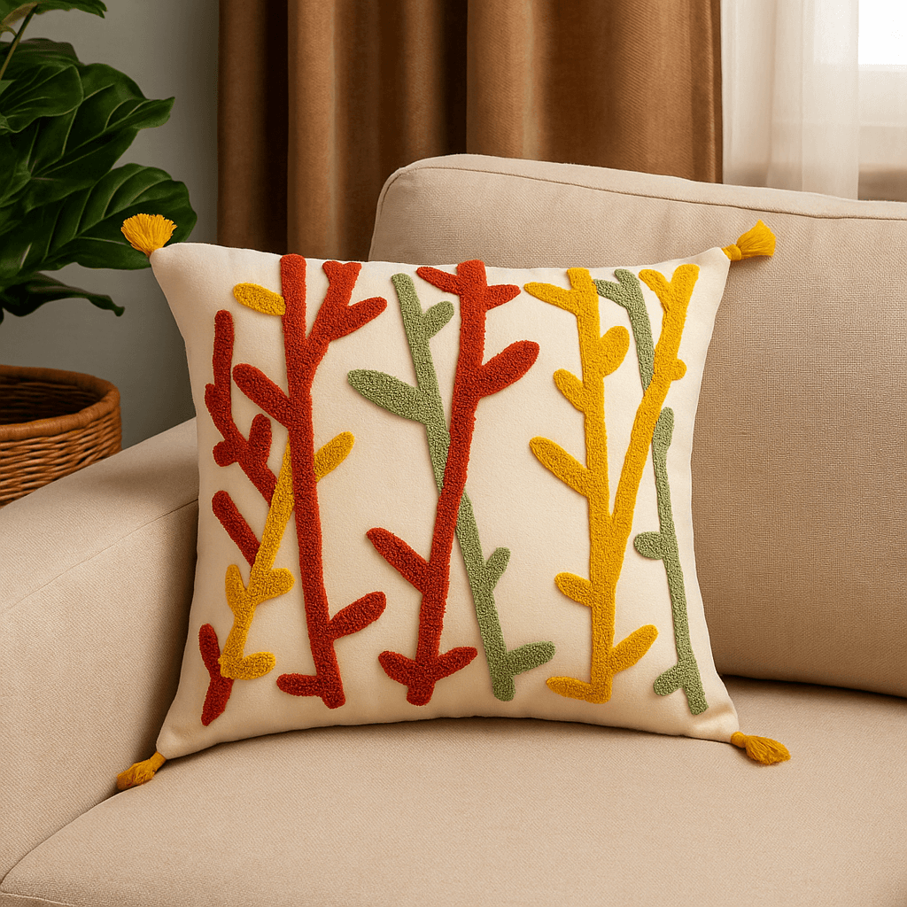Punch Embroidered Branch Motif Cushion