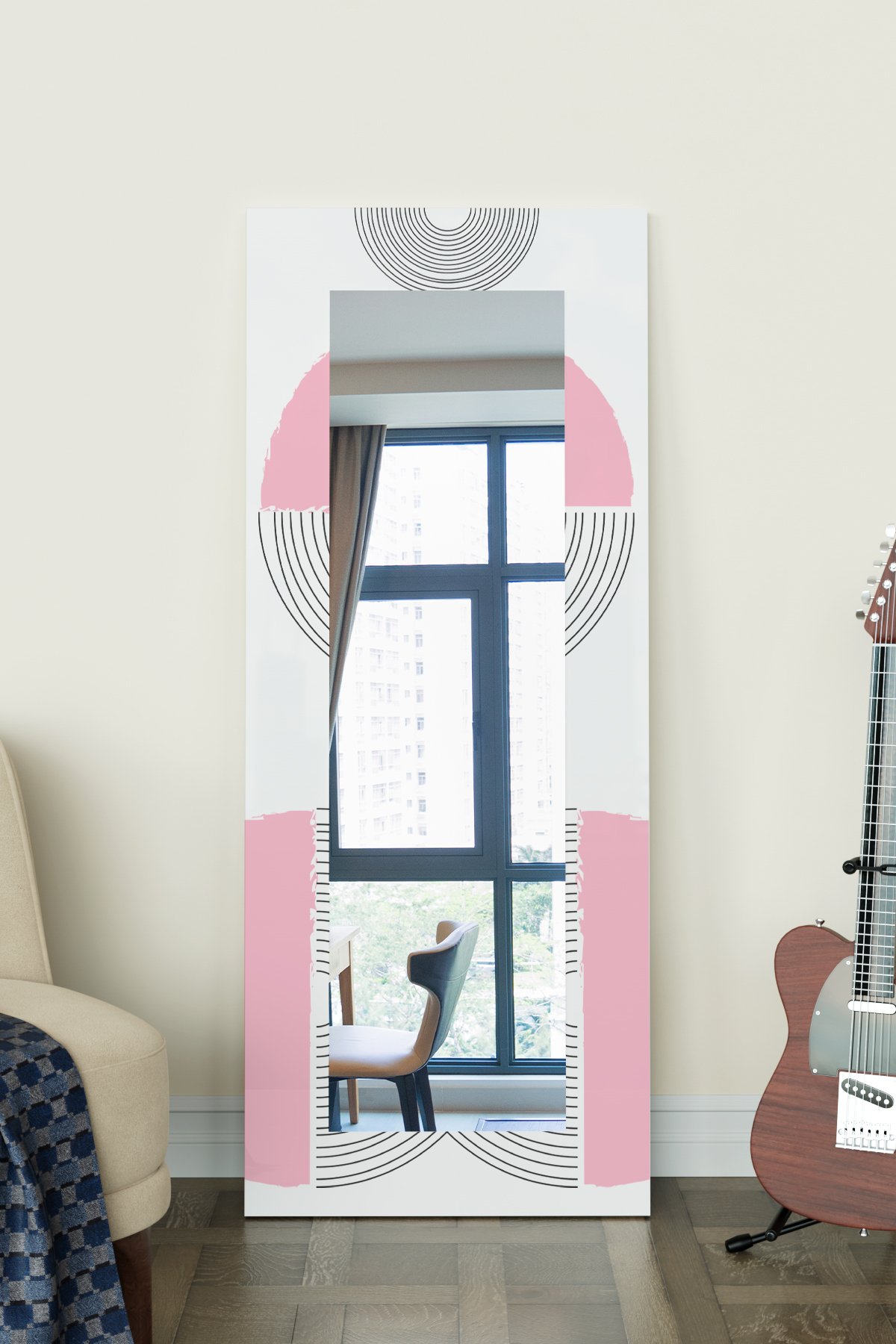 Pink Desenli Dekoratif Boy Aynası 150x60 cm