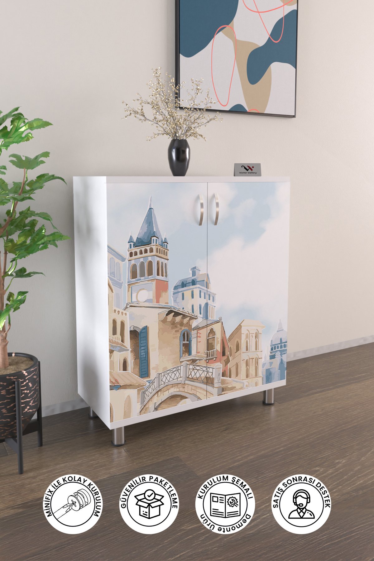 Watercolor Ubran 4 Raflı Ayakkabılık Antre Hol Çok Amaçlı Ayakkabı Dolabı