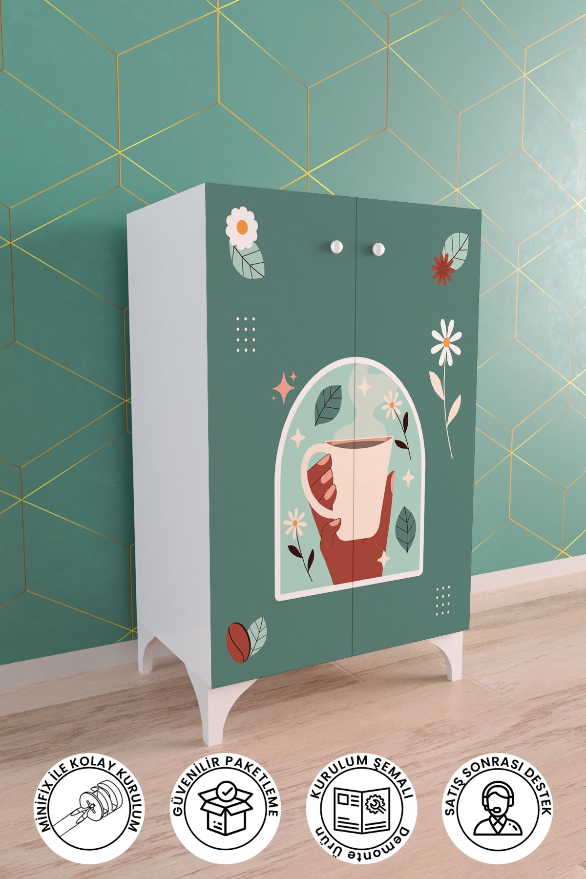 Coffee Time 2 Raflı Çok Amaçlı Dolap Mutfak Salon Ofis Dolabı