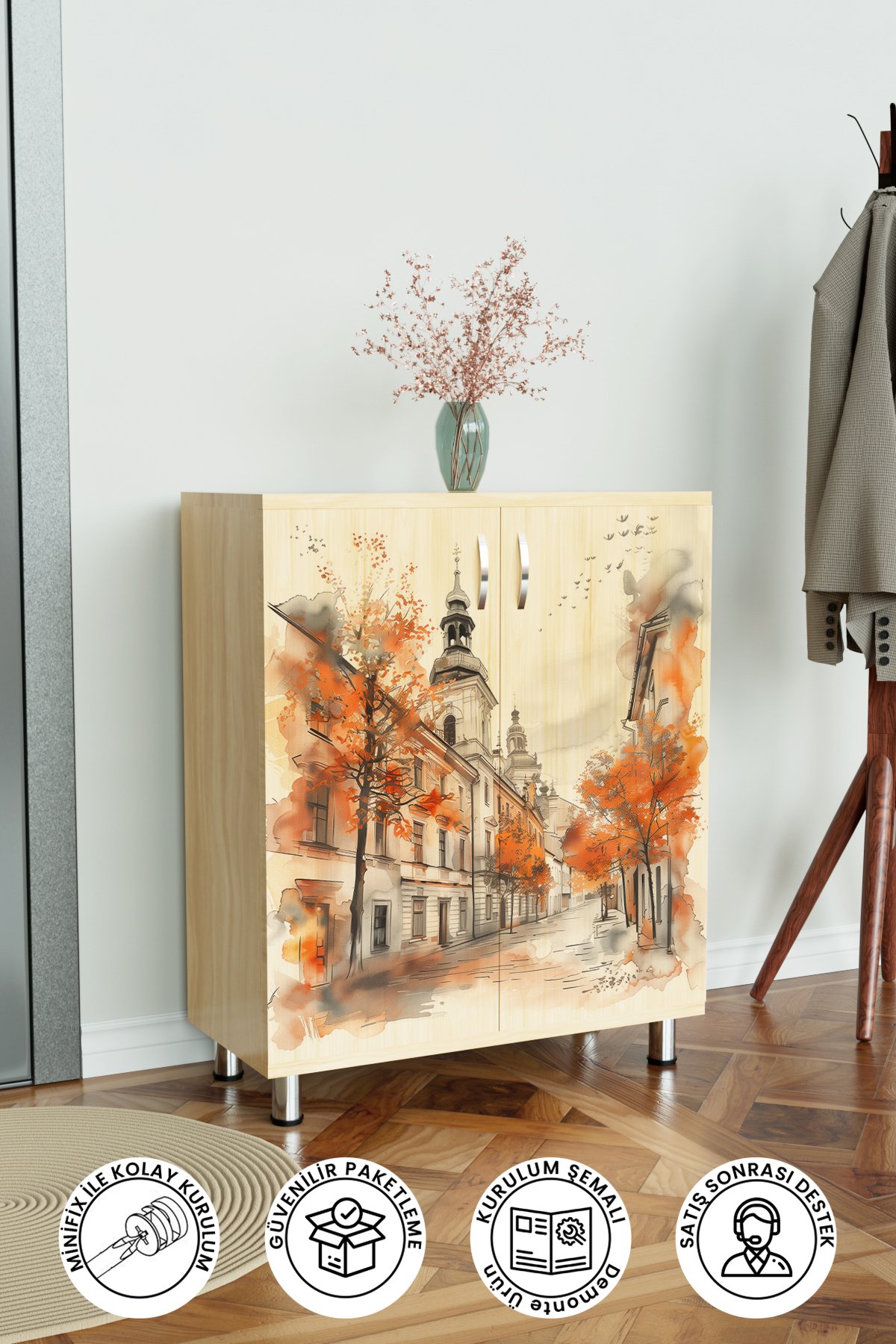 Charming Autumn 4 Raflı Ayakkabılık Antre Hol Çok Amaçlı Ayakkabı Dolabı