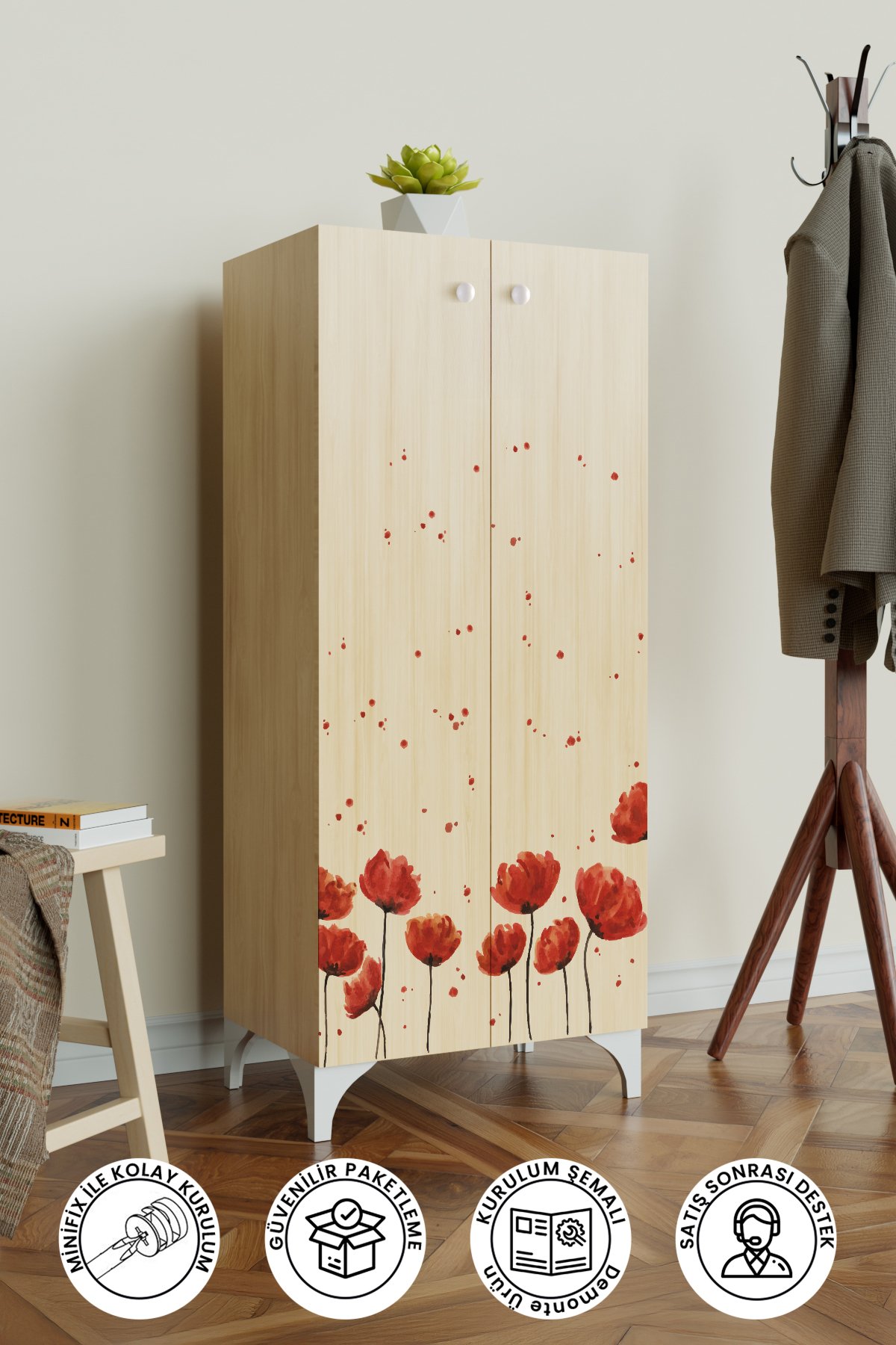 Red Anemone 3 Raflı Çok Amaçlı Dolap Mutfak Salon Banyo Ofis Salon Dolabı