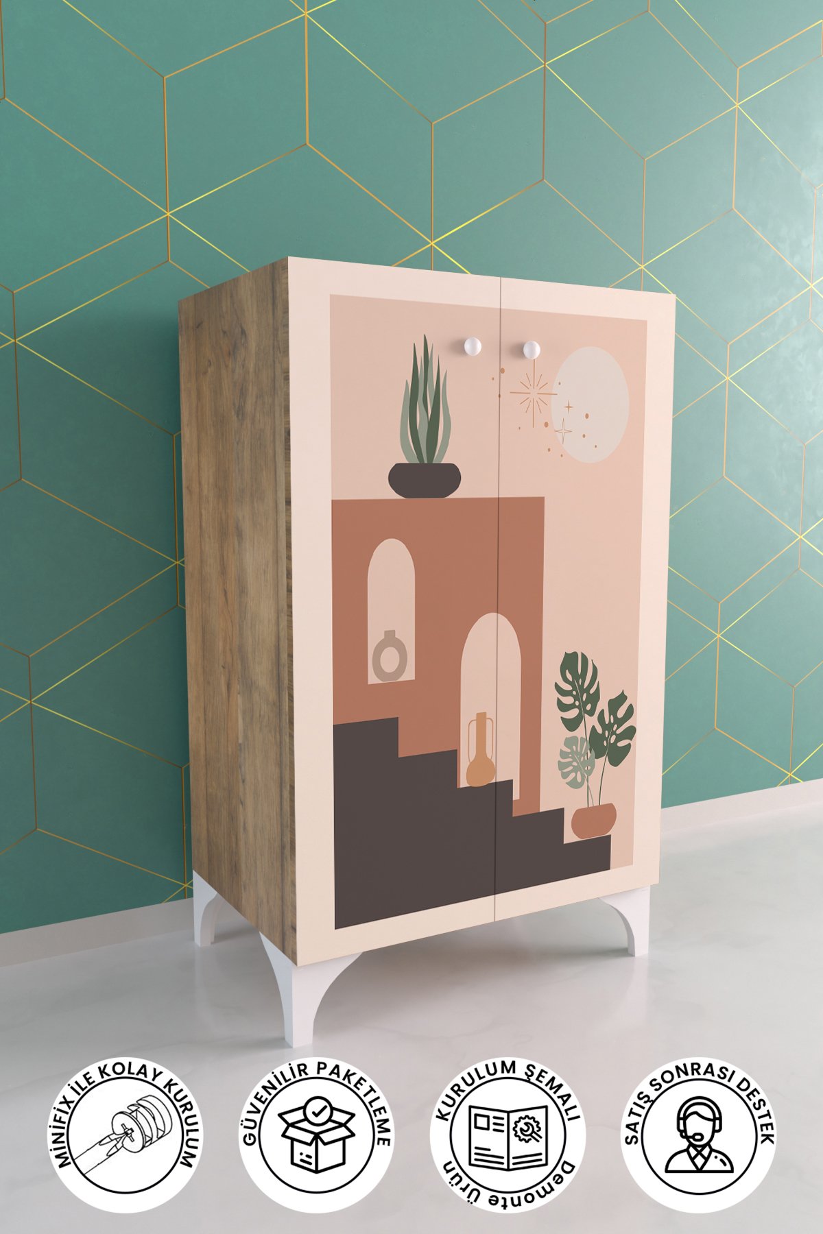 Natural Vase 2 Raflı Çok Amaçlı Dolap Mutfak Salon Ofis Dolabı