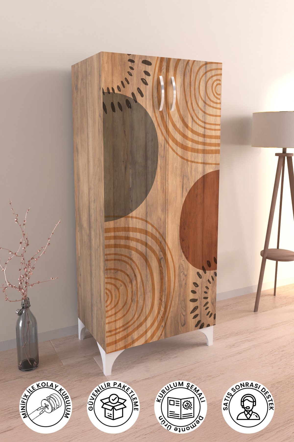 Circle Design 3 Raflı Çok Amaçlı Dolap Mutfak Salon Banyo Ofis Salon Dolabı
