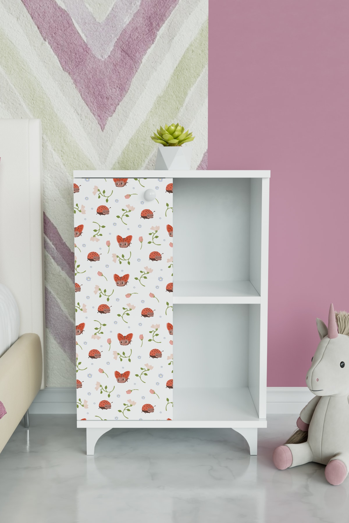 2 Raflı tek kapak Ladybird World Çocuk Odası Çok Amaçlı Dolabı