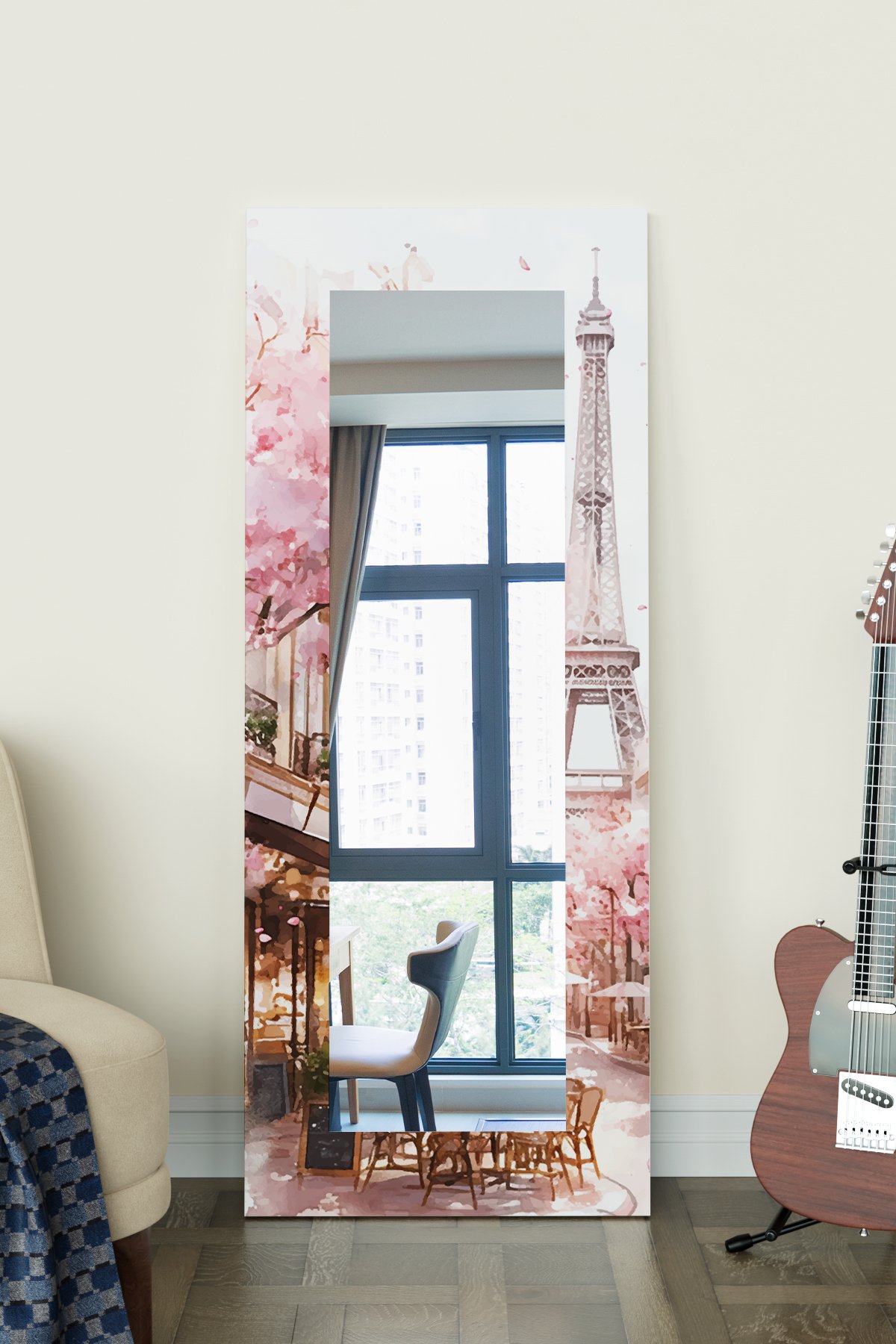Eiffel Tower Desenli Dekoratif Boy Aynası 150x60 cm
