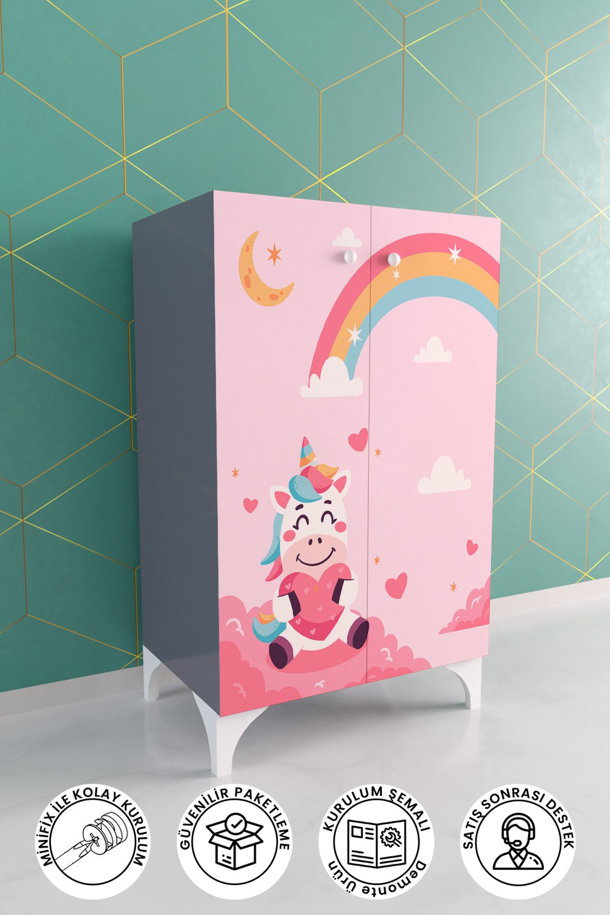 Pink Dream 2 Raflı Çok Amaçlı Dolap Çocuk Odası Dolabı