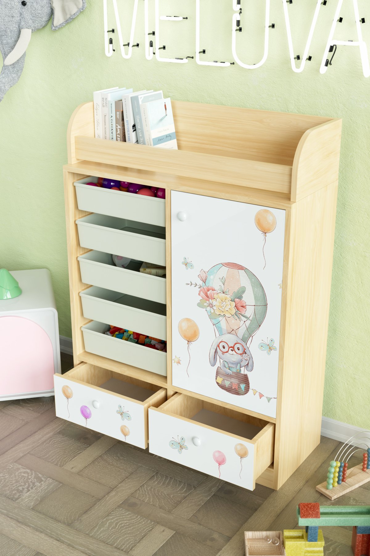 Sky Journey Design "Melova" 5 Sepetli 2 Çekmeceli Çok Amaçlı Oyuncak Dolabı