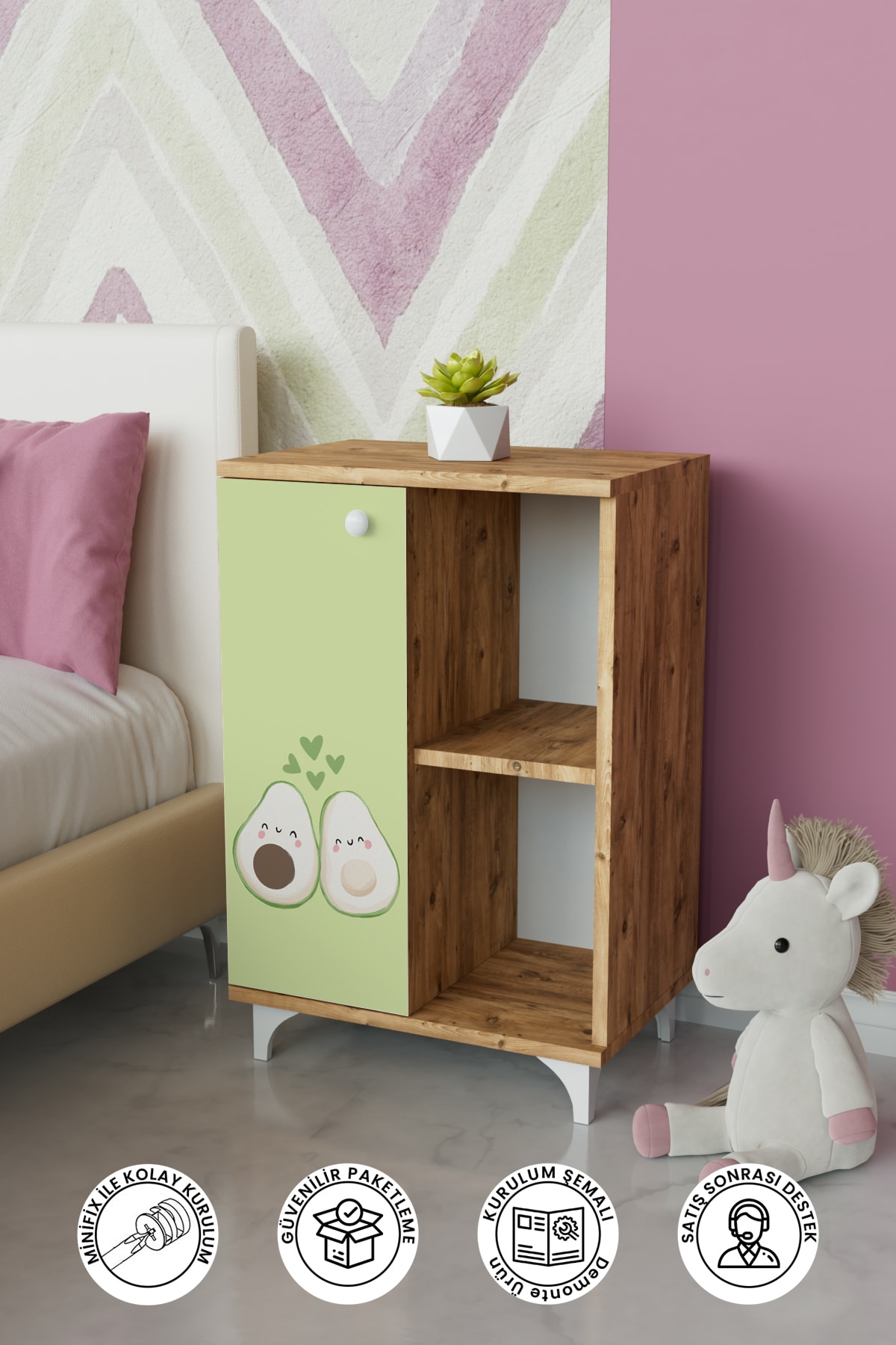 2 Raflı tek kapak Cute Avacados Çocuk Odası Çok Amaçlı Dolabı