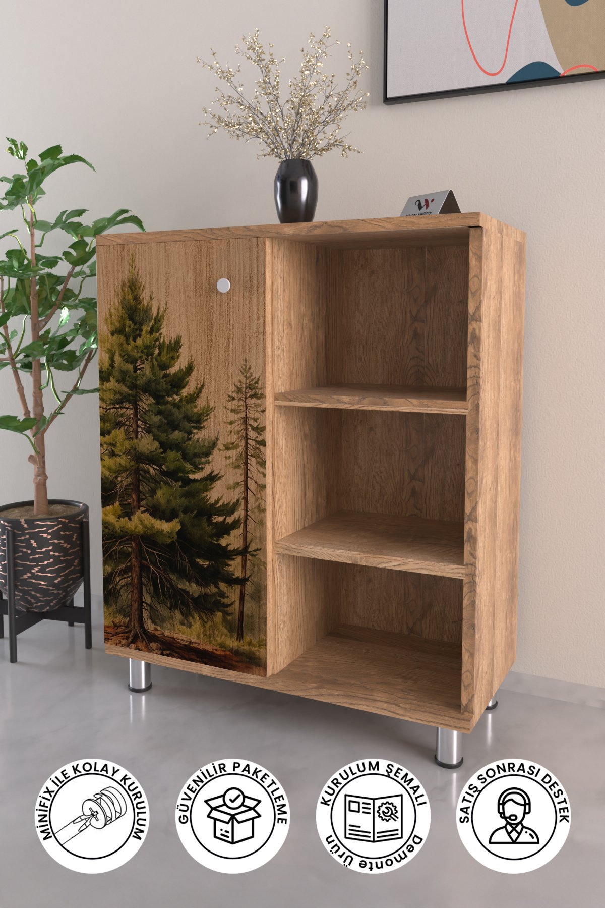 3 Raflı Tek Kapak The Forest Çok Amaçlı Dolabı Mutfak Ofis Banyo Balkon Salon Dolabı