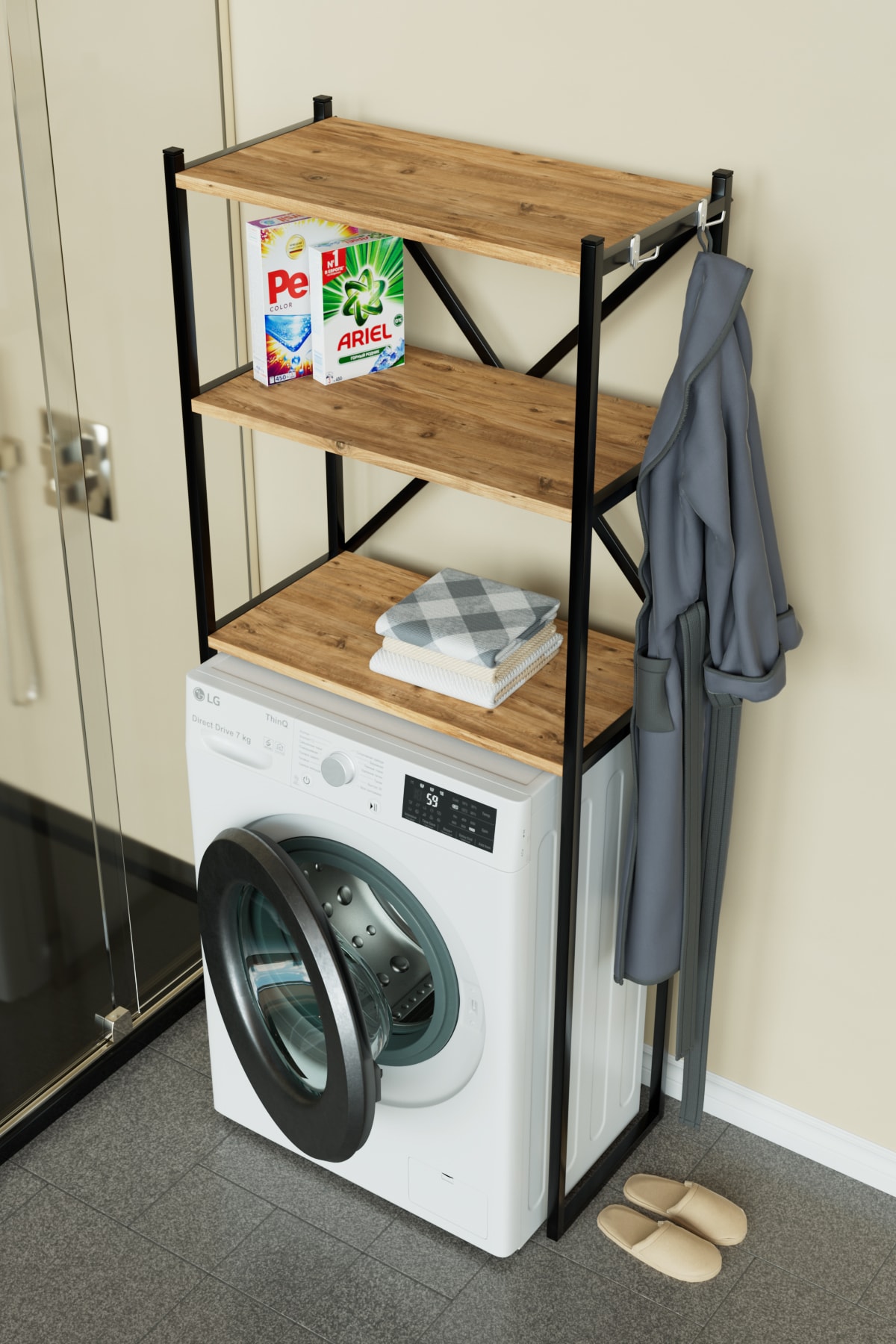 Askılıklı Çamaşır Makinesi Üstü Banyo Düzenleyici Raf Çok Amaçlı Organizer