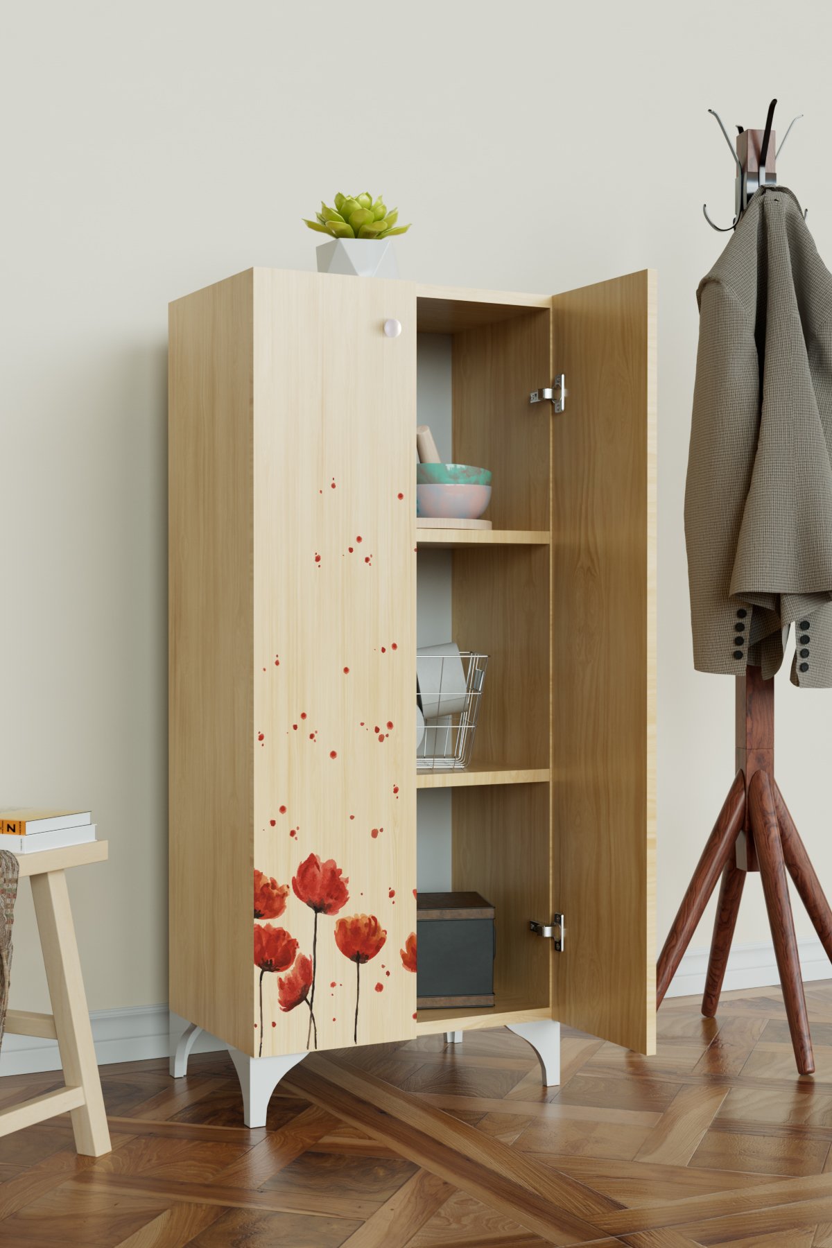 Red Anemone 3 Raflı Çok Amaçlı Dolap Mutfak Salon Banyo Ofis Salon Dolabı