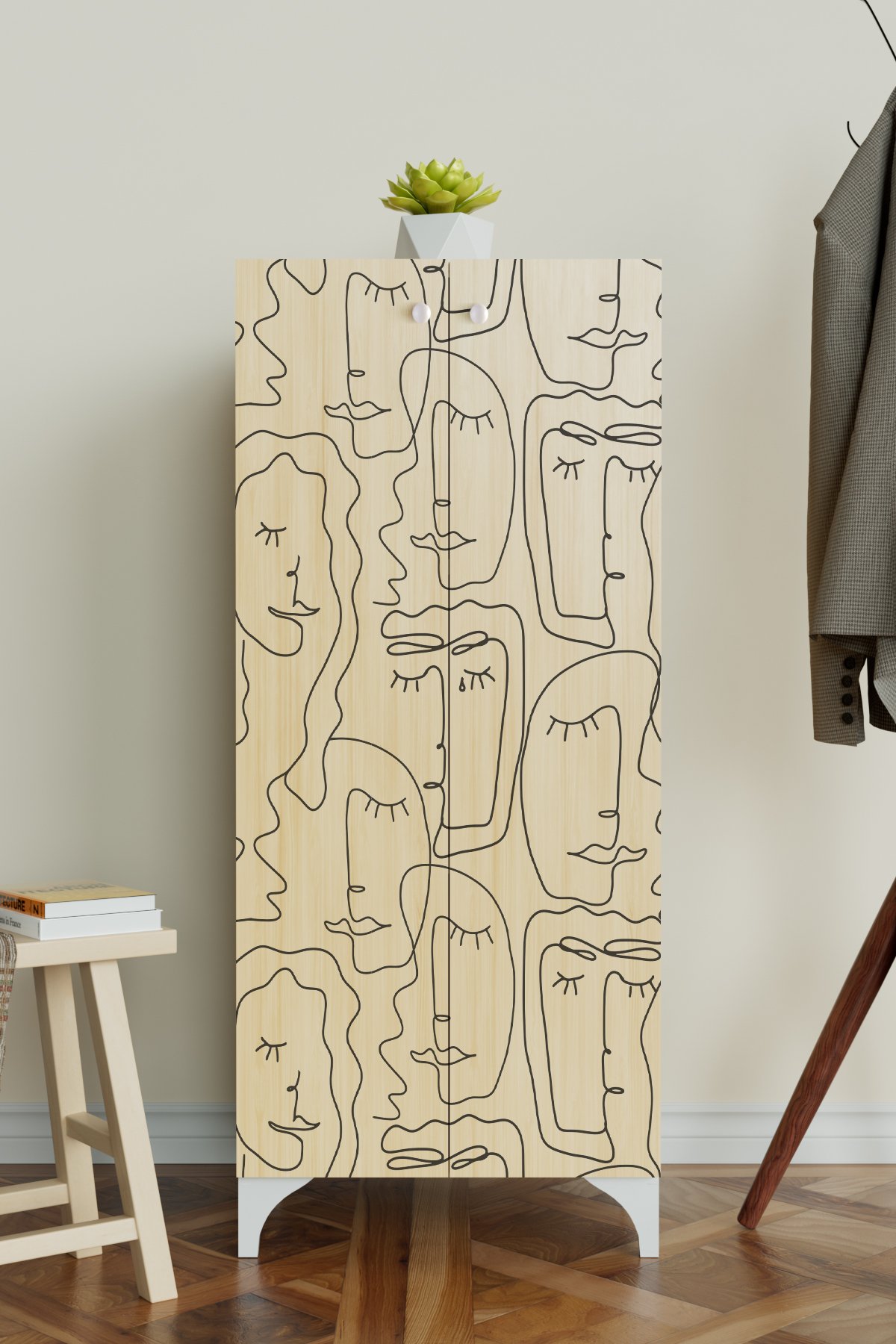 Minimal Faces 3 Raflı Çok Amaçlı Dolap Mutfak Salon Banyo Ofis Salon Dolabı
