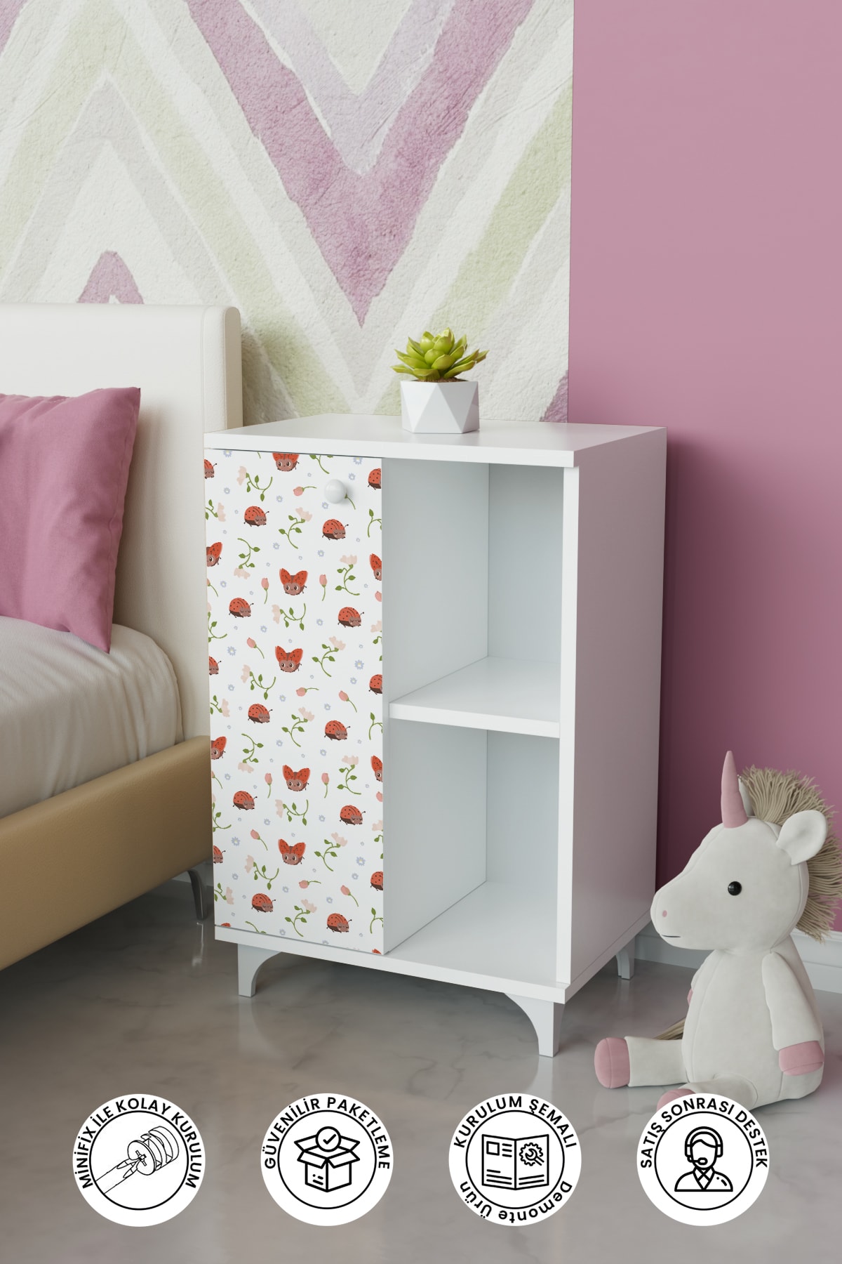 2 Raflı tek kapak Ladybird World Çocuk Odası Çok Amaçlı Dolabı