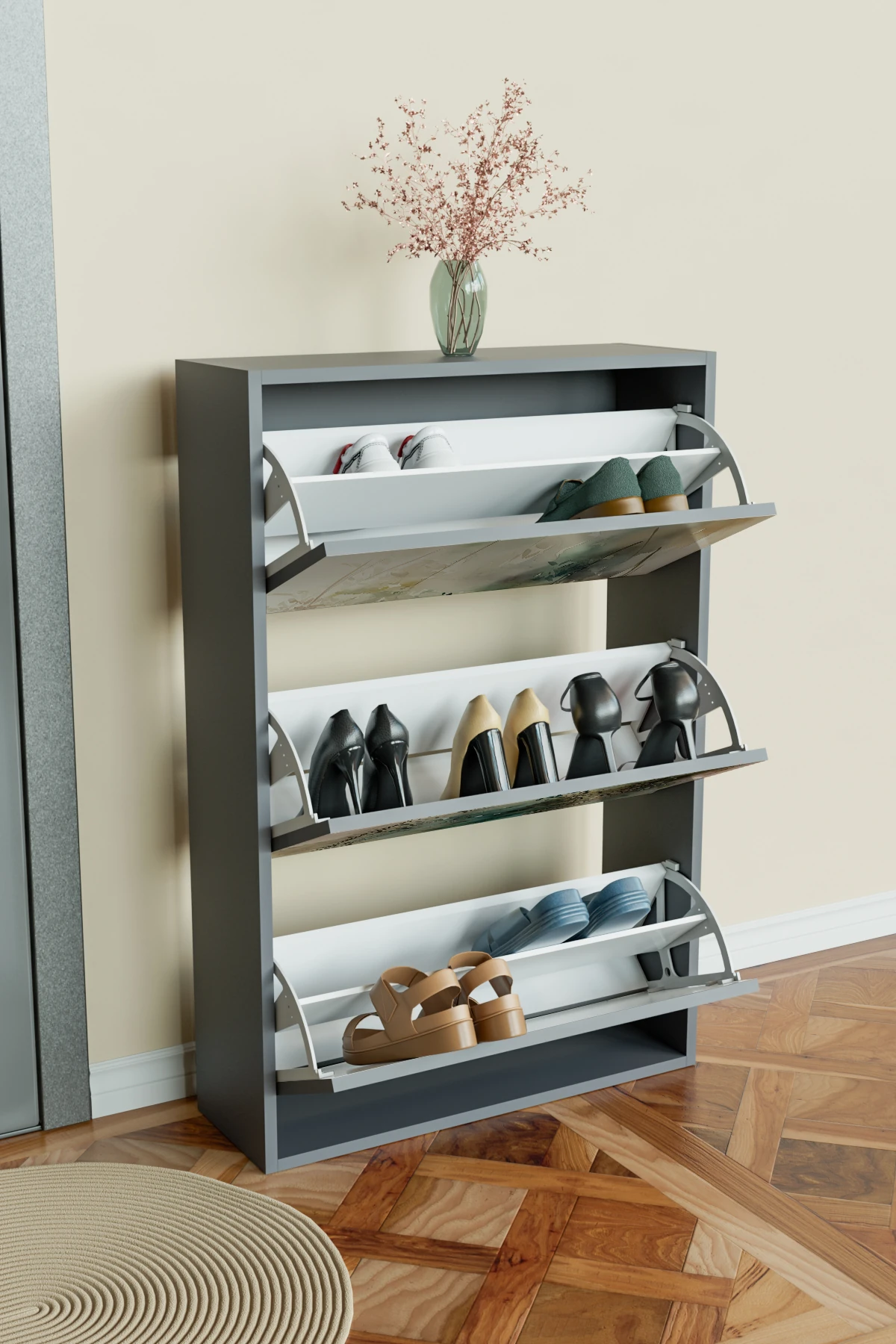 "Aqua Haze" 3 Bölmeli Liovian Düşer Kapak Ayakkabılık