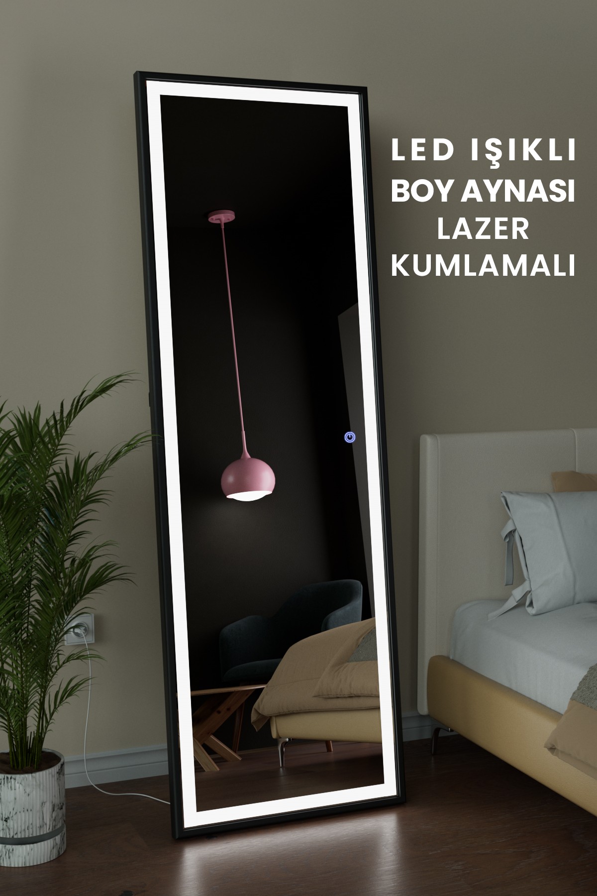 LED Işıklı Boy Aynası Lazer Kumlamalı 60x180 CM