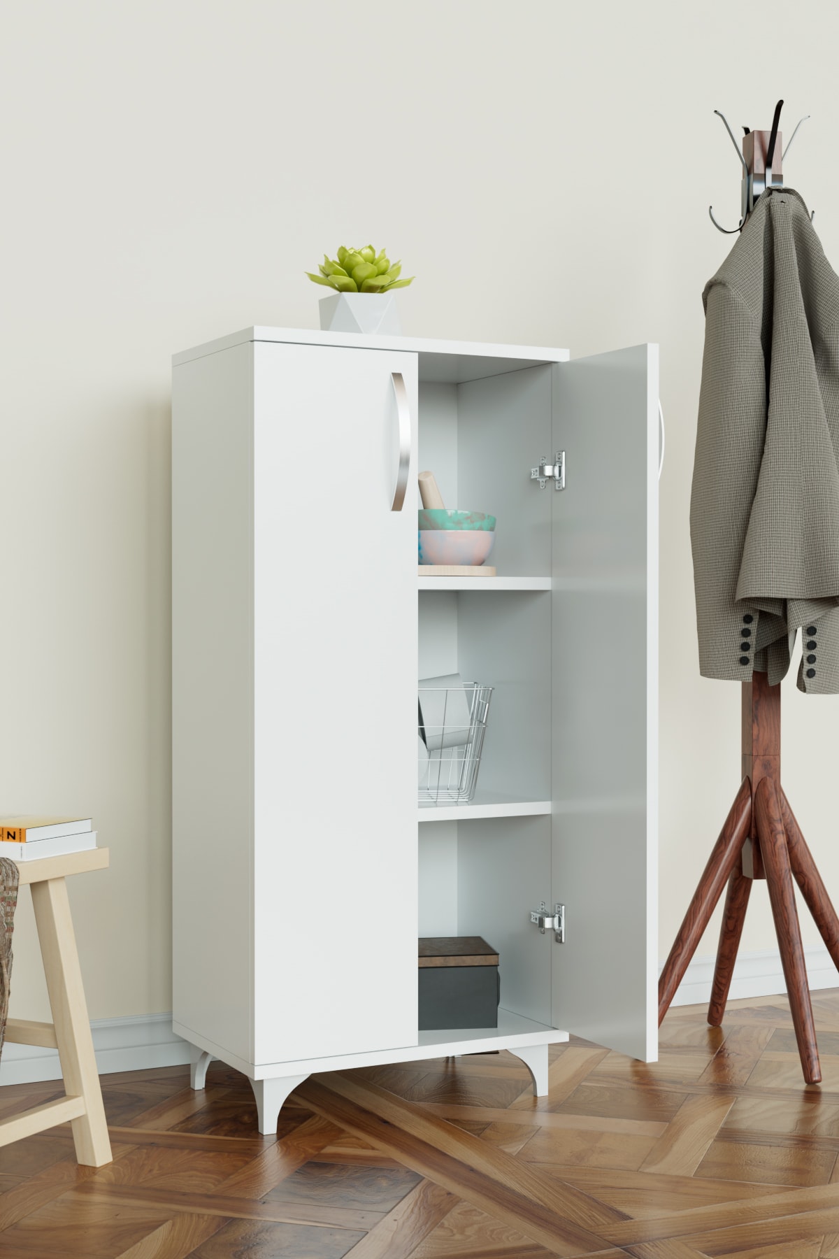 3 Raflı Çok Amaçlı Mutfak Dolabı Kiler Banyo Balkon Erzak Dolabı