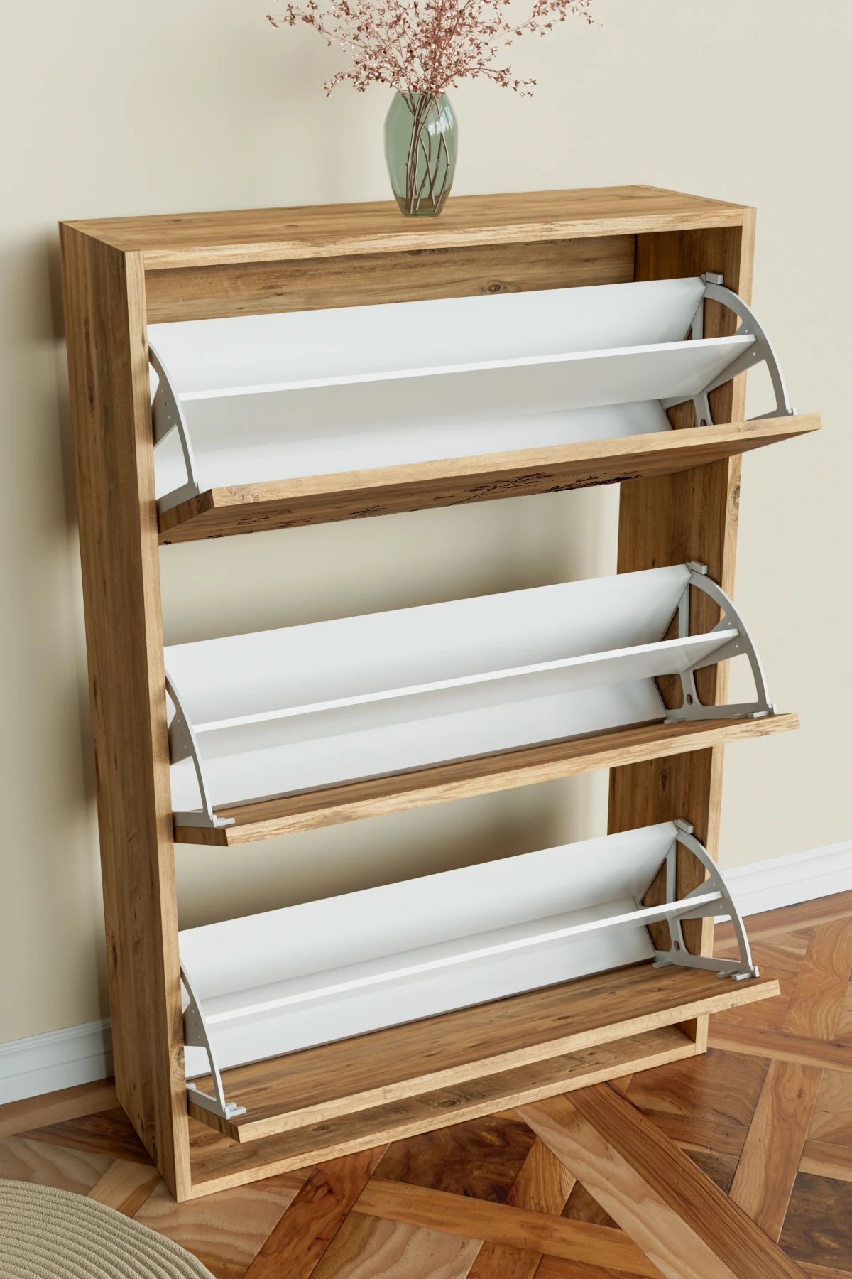 "Floral" 3 Bölmeli Liovian Düşer Kapak Ayakkabılık