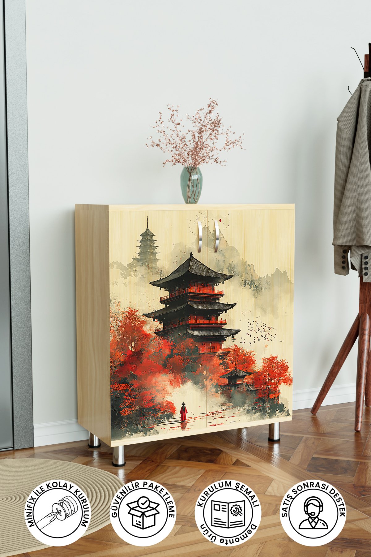 Red Temple 4 Raflı Ayakkabılık Antre Hol Çok Amaçlı Ayakkabı Dolabı