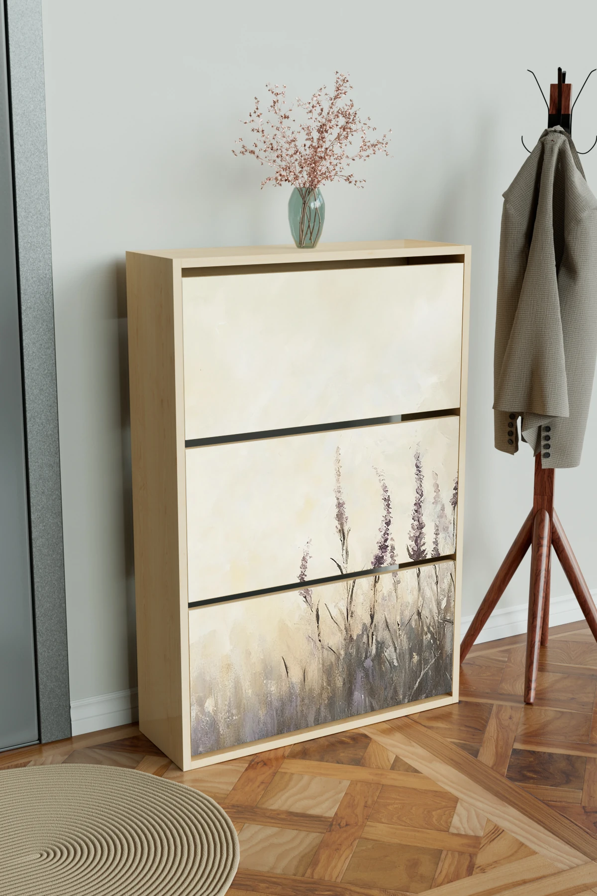 "Hazy Lavender" 3 Bölmeli Liovian Düşer Kapak Ayakkabılık