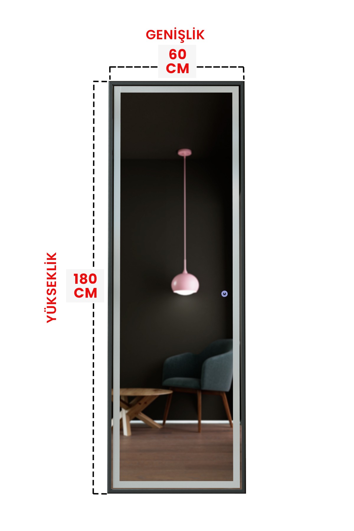 LED Işıklı Boy Aynası Lazer Kumlamalı 60x180 CM