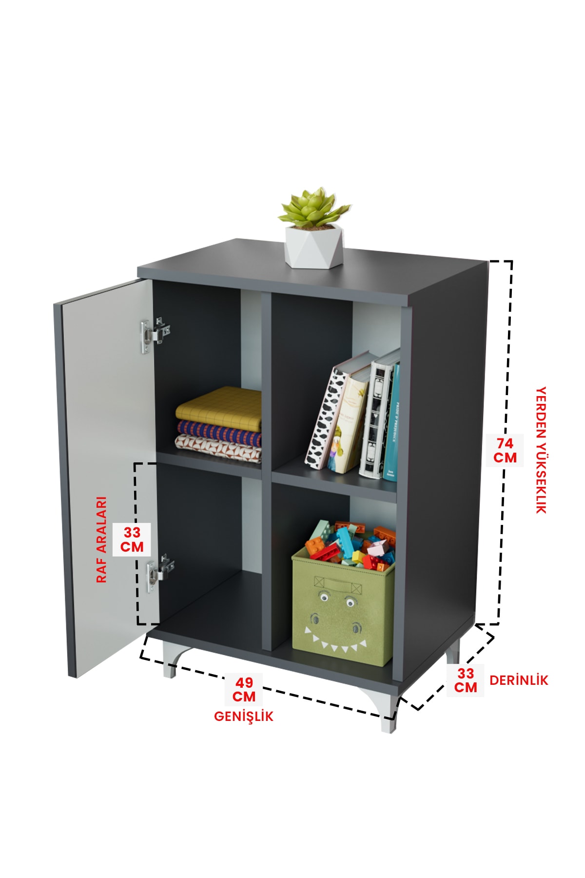 2 Raflı tek kapak Zeytin The Cat Çocuk Odası Çok Amaçlı Dolabı