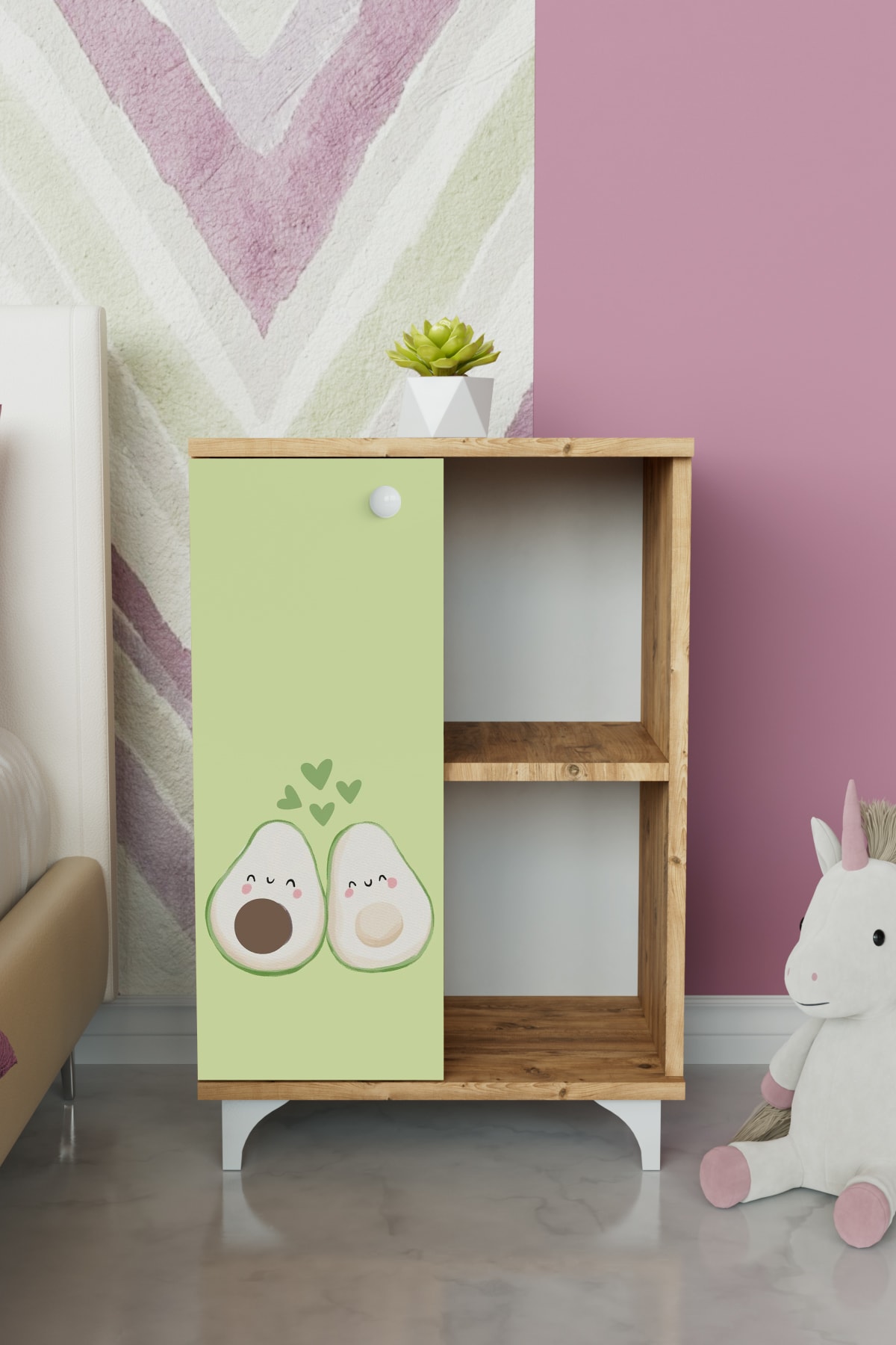 2 Raflı tek kapak Cute Avacados Çocuk Odası Çok Amaçlı Dolabı
