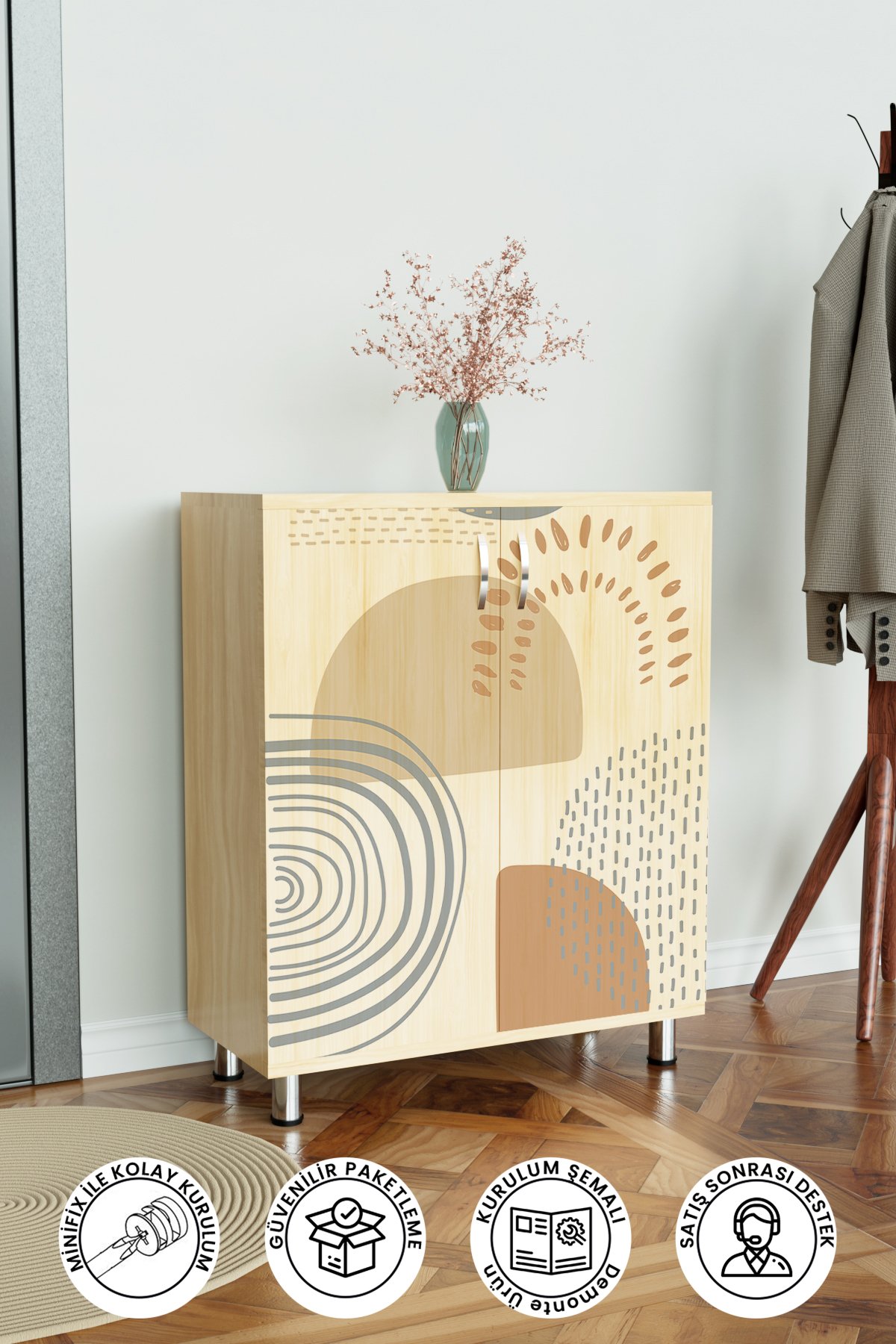 Soft Design 4 Raflı Ayakkabılık Antre Hol Çok Amaçlı Ayakkabı Dolabı