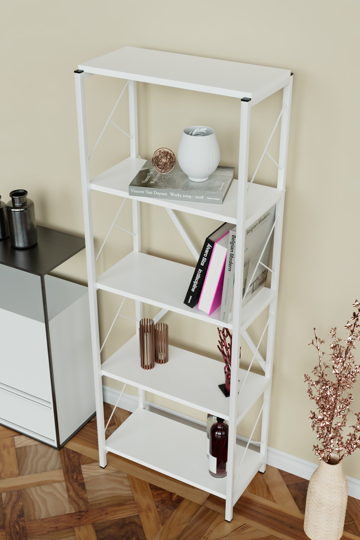 5 Raflı Metal Kitaplık Çok Amaçlı Kütüphane Salon Ofis Evrak Rafları