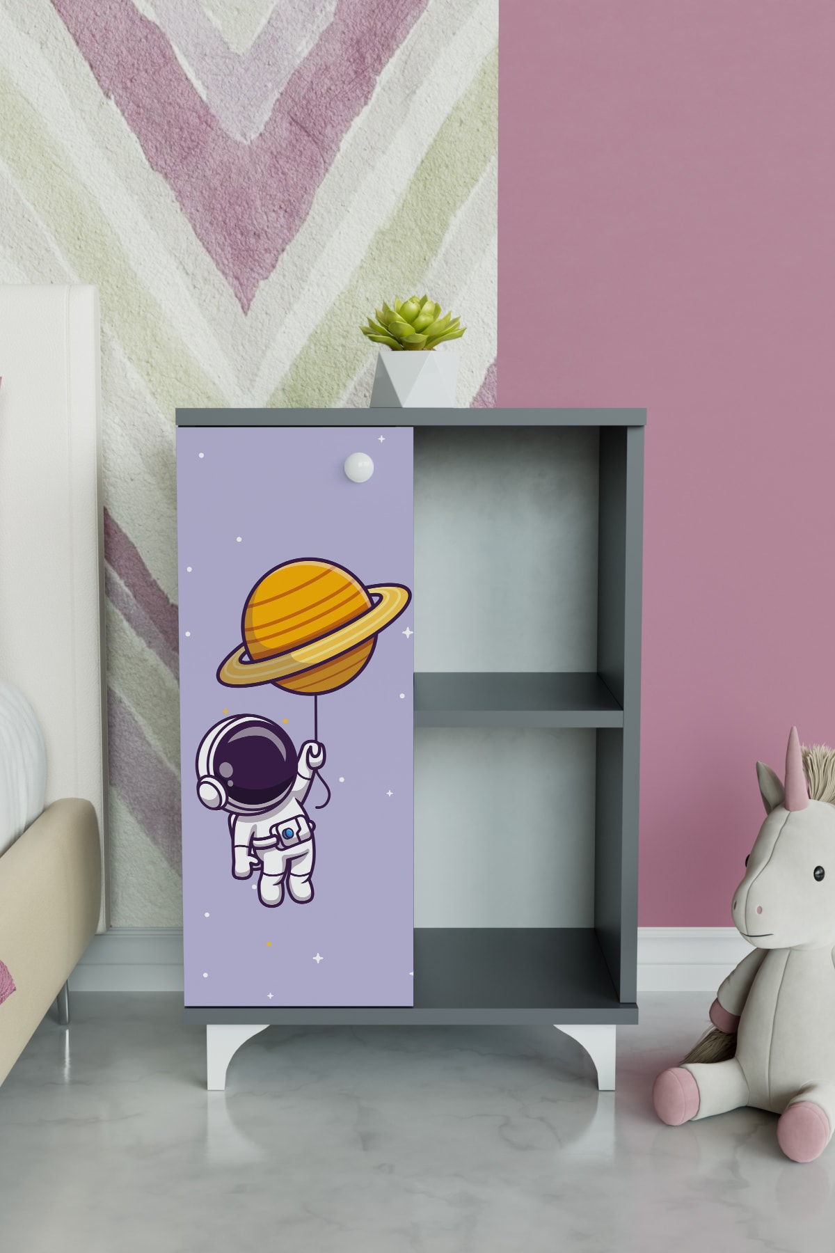 2 Raflı tek kapak Tiny astronaut Çocuk Odası Çok Amaçlı Dolabı