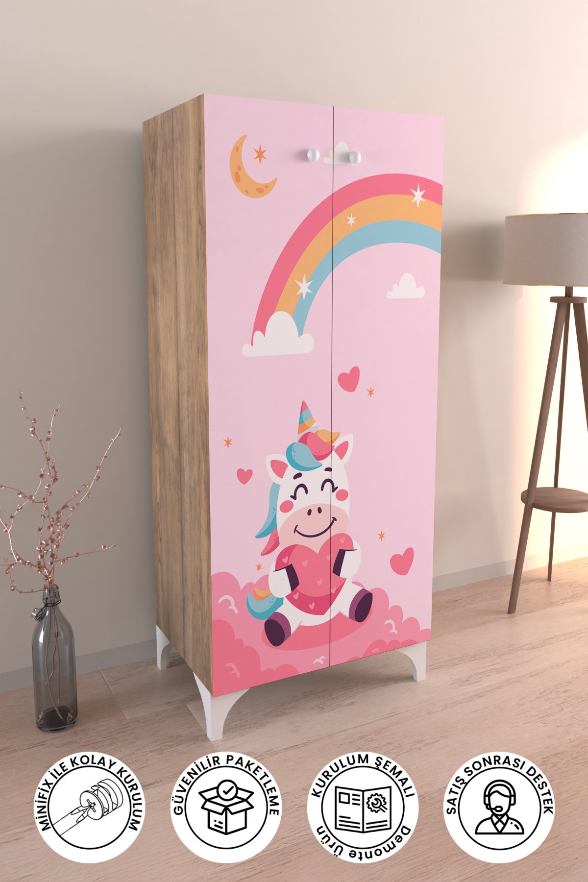 Çocuk Odası Unicorn Dream Dolap 3 Raflı Çok Amaçlı Baskılı Oyuncak Dolabı