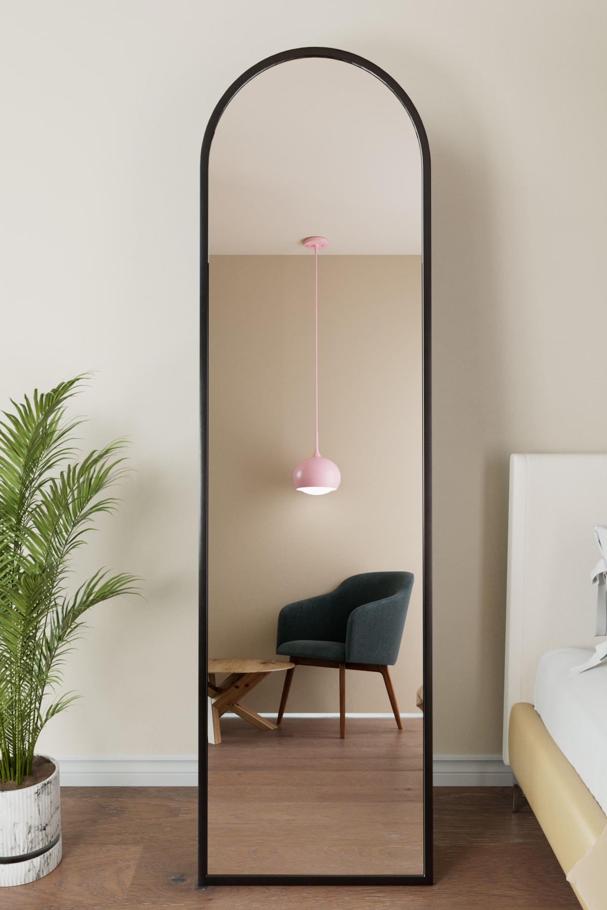 Oval Metal Çerçeveli Ayaklı Influencer Boy Aynası 180 x 50 Cm