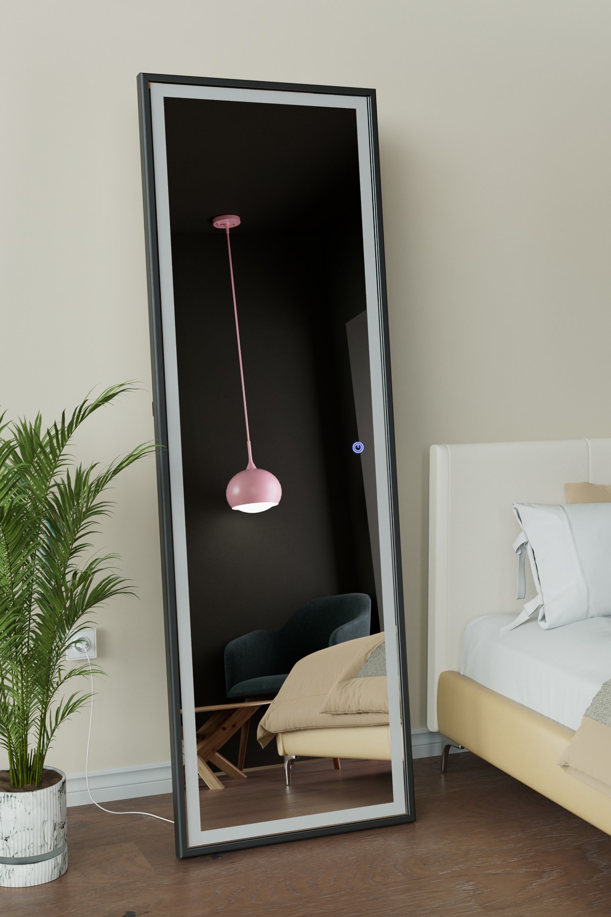 LED Işıklı Boy Aynası Lazer Kumlamalı 60x180 CM