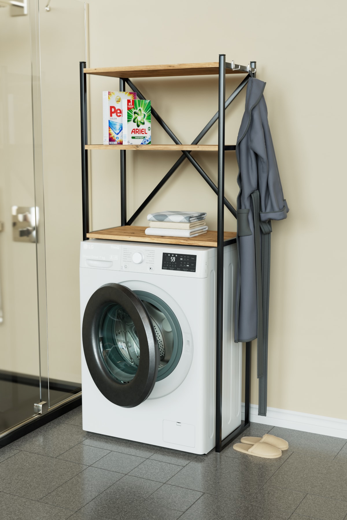 Askılıklı Çamaşır Makinesi Üstü Banyo Düzenleyici Raf Çok Amaçlı Organizer