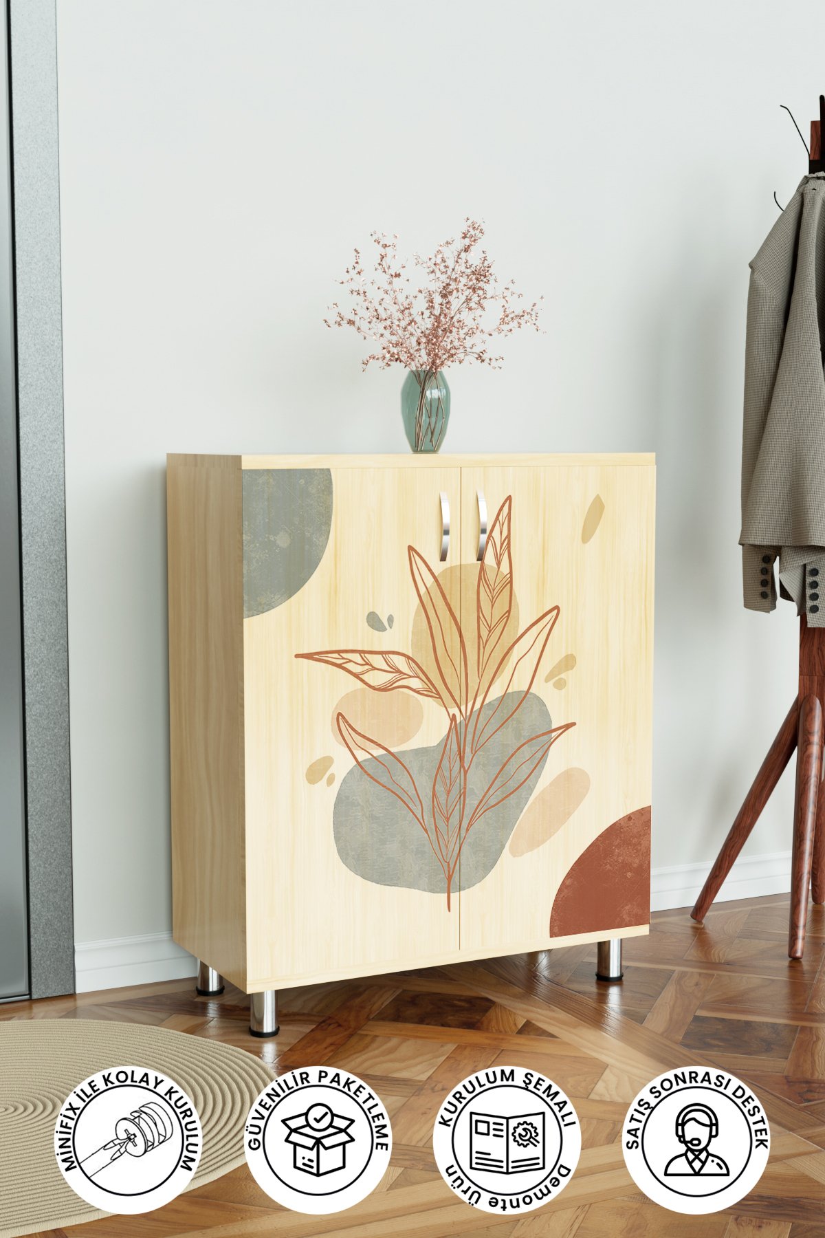 Minimal Leaf 4 Raflı Ayakkabılık Antre Hol Çok Amaçlı Ayakkabı Dolabı