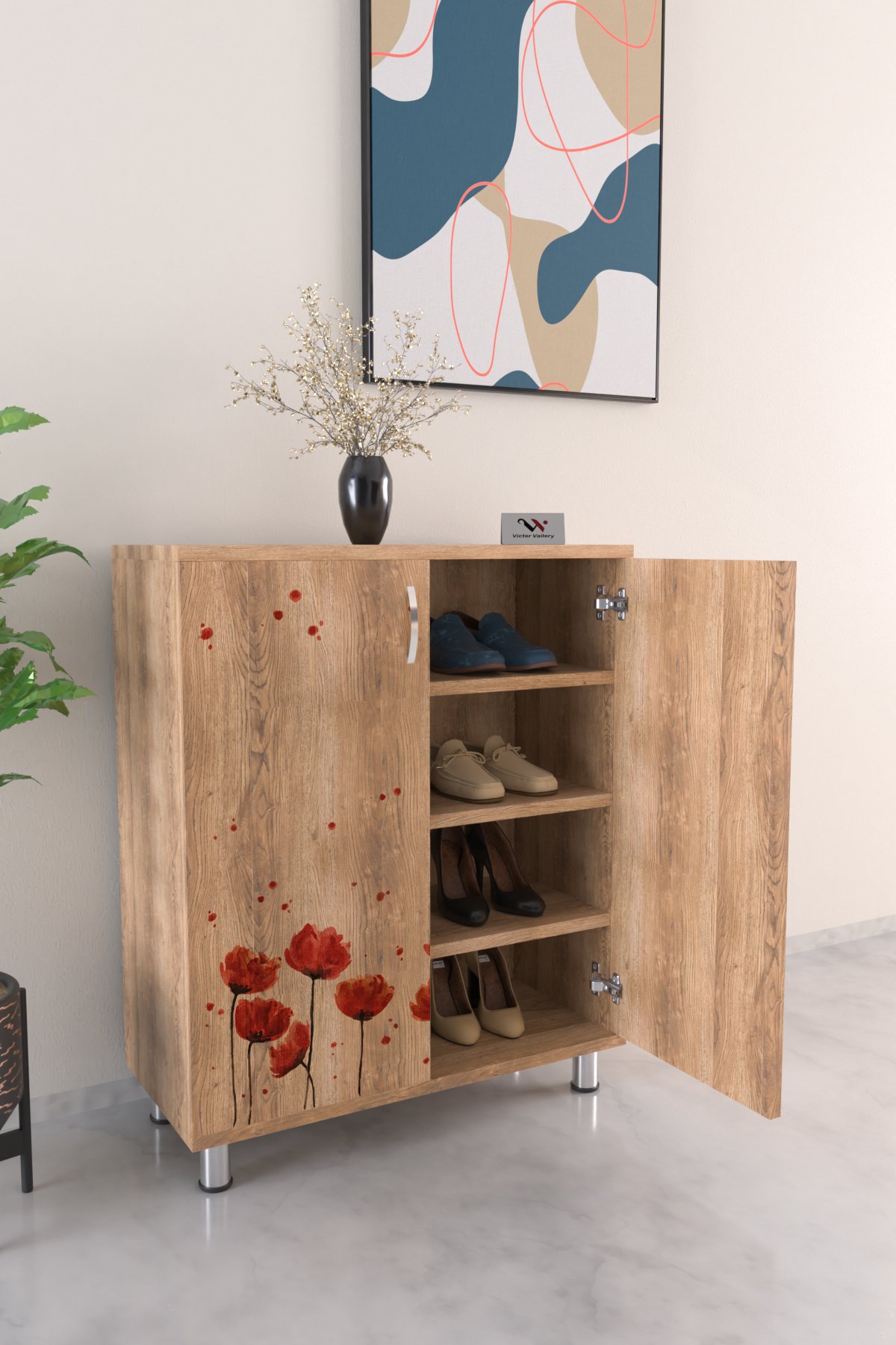 Red Anemone 4 Raflı Ayakkabılık Antre Hol Çok Amaçlı Ayakkabı Dolabı