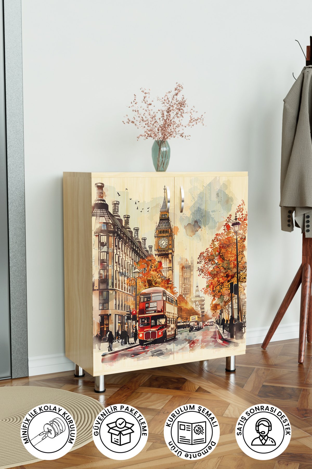 London 4 Raflı Ayakkabılık Antre Hol Çok Amaçlı Ayakkabı Dolabı