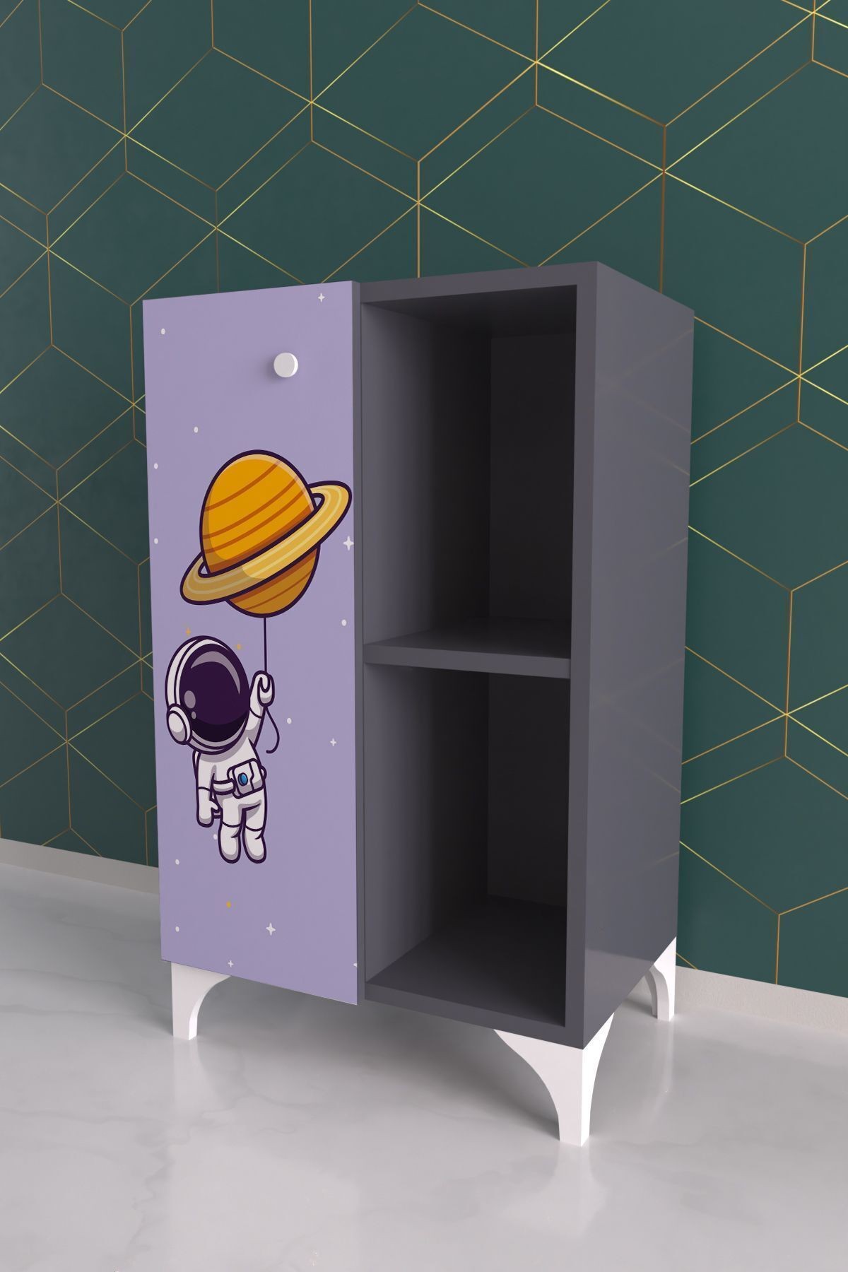 2 Raflı tek kapak Tiny astronaut Çocuk Odası Çok Amaçlı Dolabı