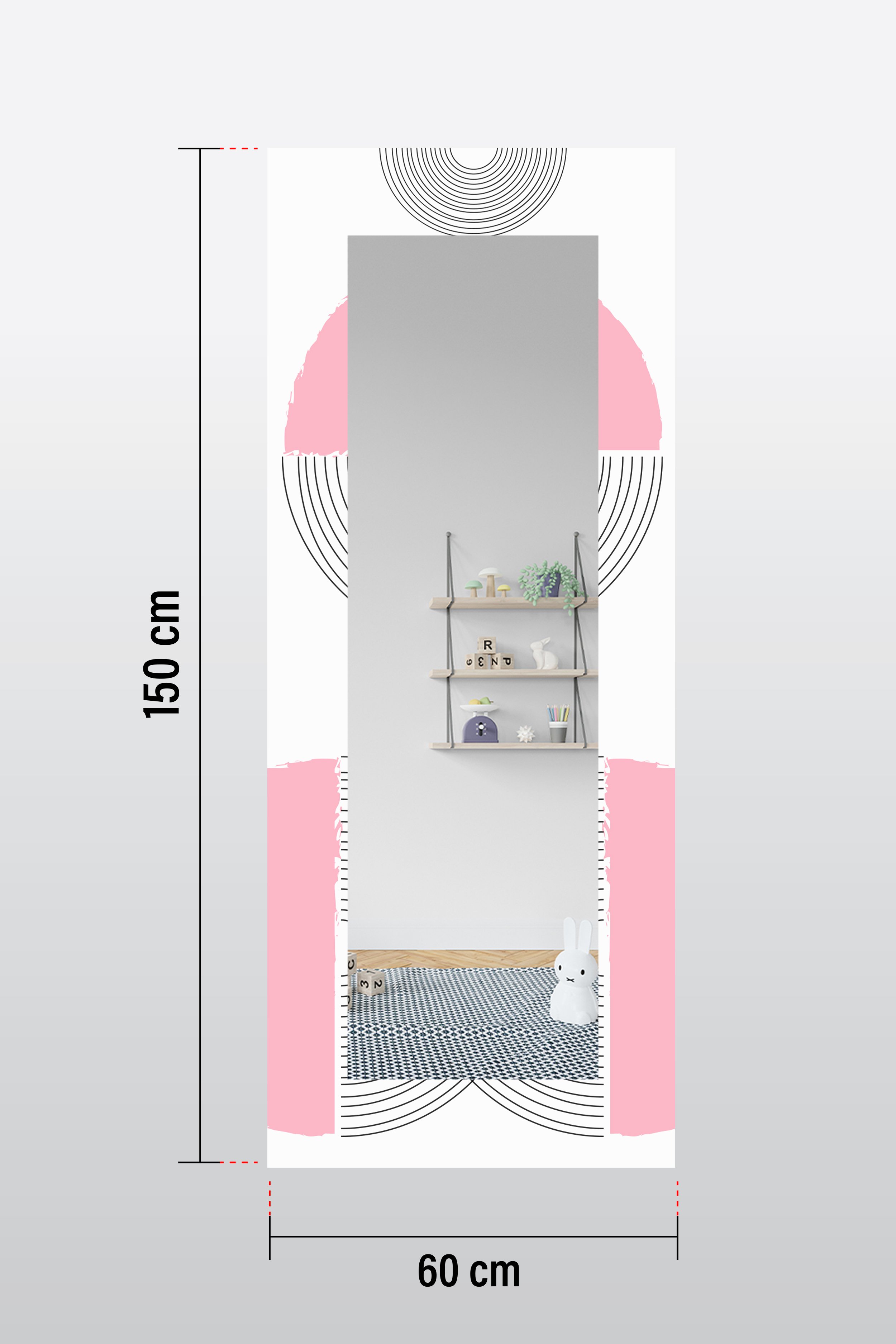 Pink Desenli Dekoratif Boy Aynası 150x60 cm